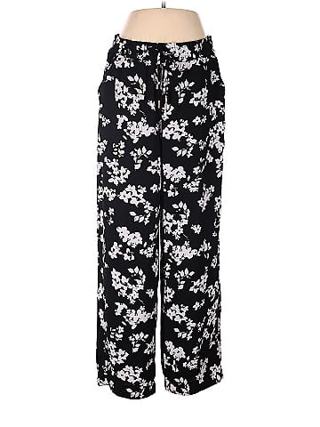 Simply Vera Vera Wang 100% Polyester Floral Black Casual Pants Size M - 57%  off