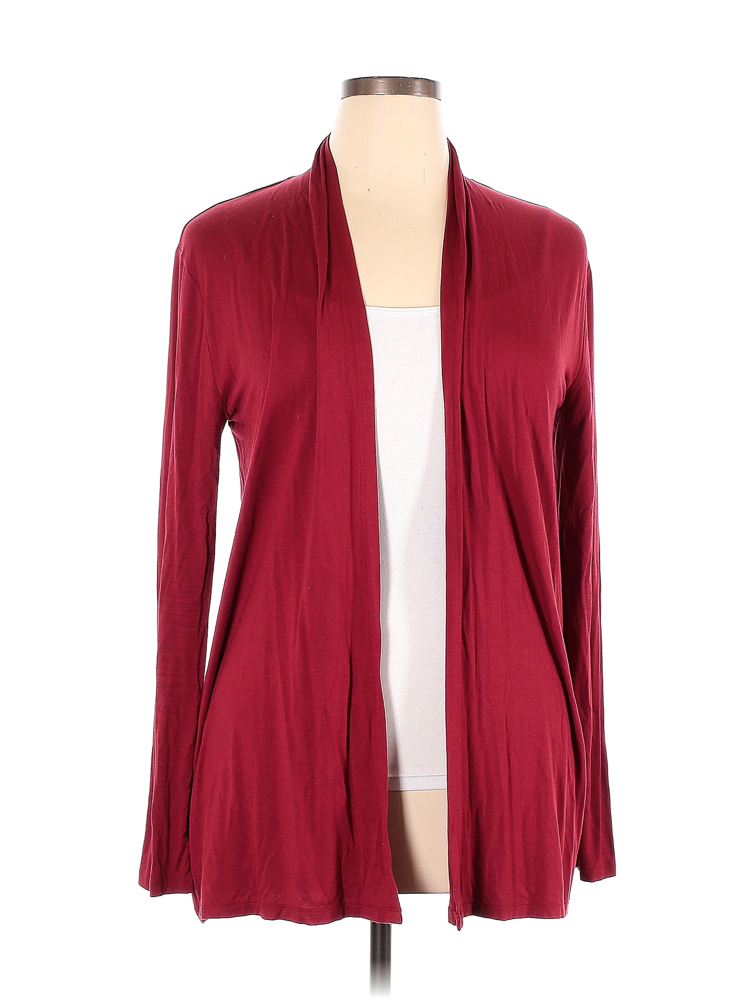 Ann Taylor Factory Color Block Solid Red Burgundy Cardigan Size L 45