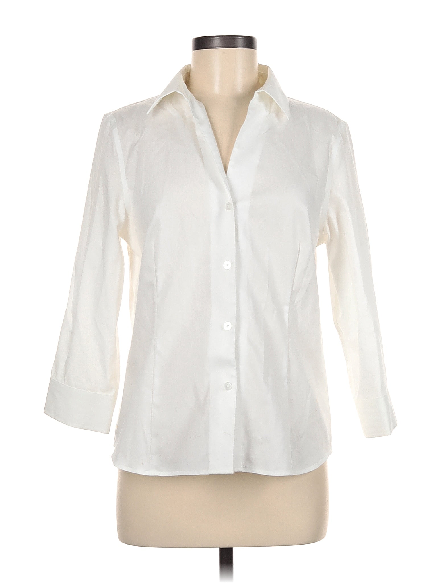 Anne Klein 100 Cotton Solid White Ivory Long Sleeve Blouse Size M 69