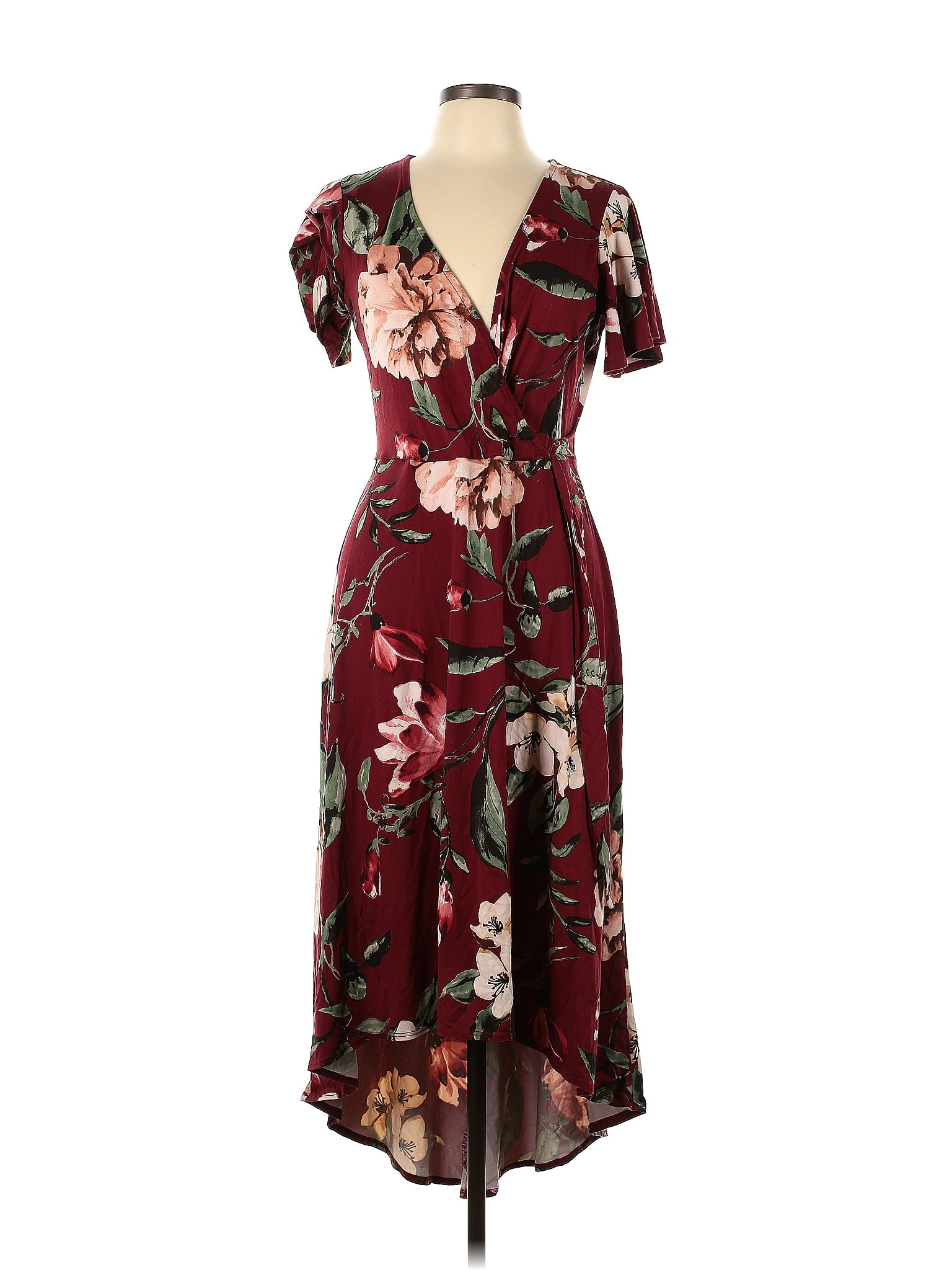 Fortune + Ivy Floral Maroon Burgundy Casual Dress Size L - 47% off ...