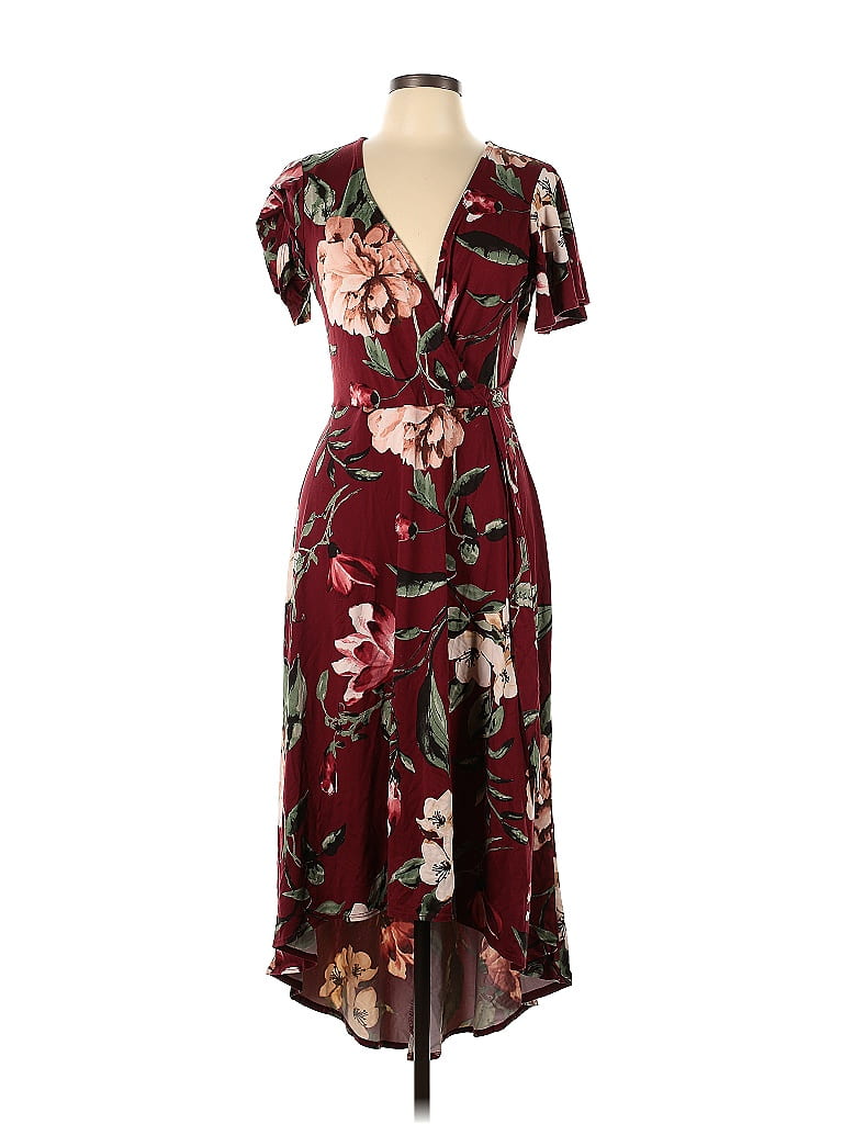 Fortune + Ivy Floral Maroon Burgundy Casual Dress Size L - 47% off ...