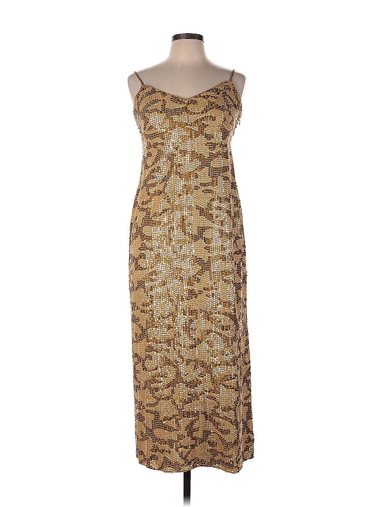 By Anthropologie 100% Viscose Metallic Gold Casual Dress Size 12 - 68% ...