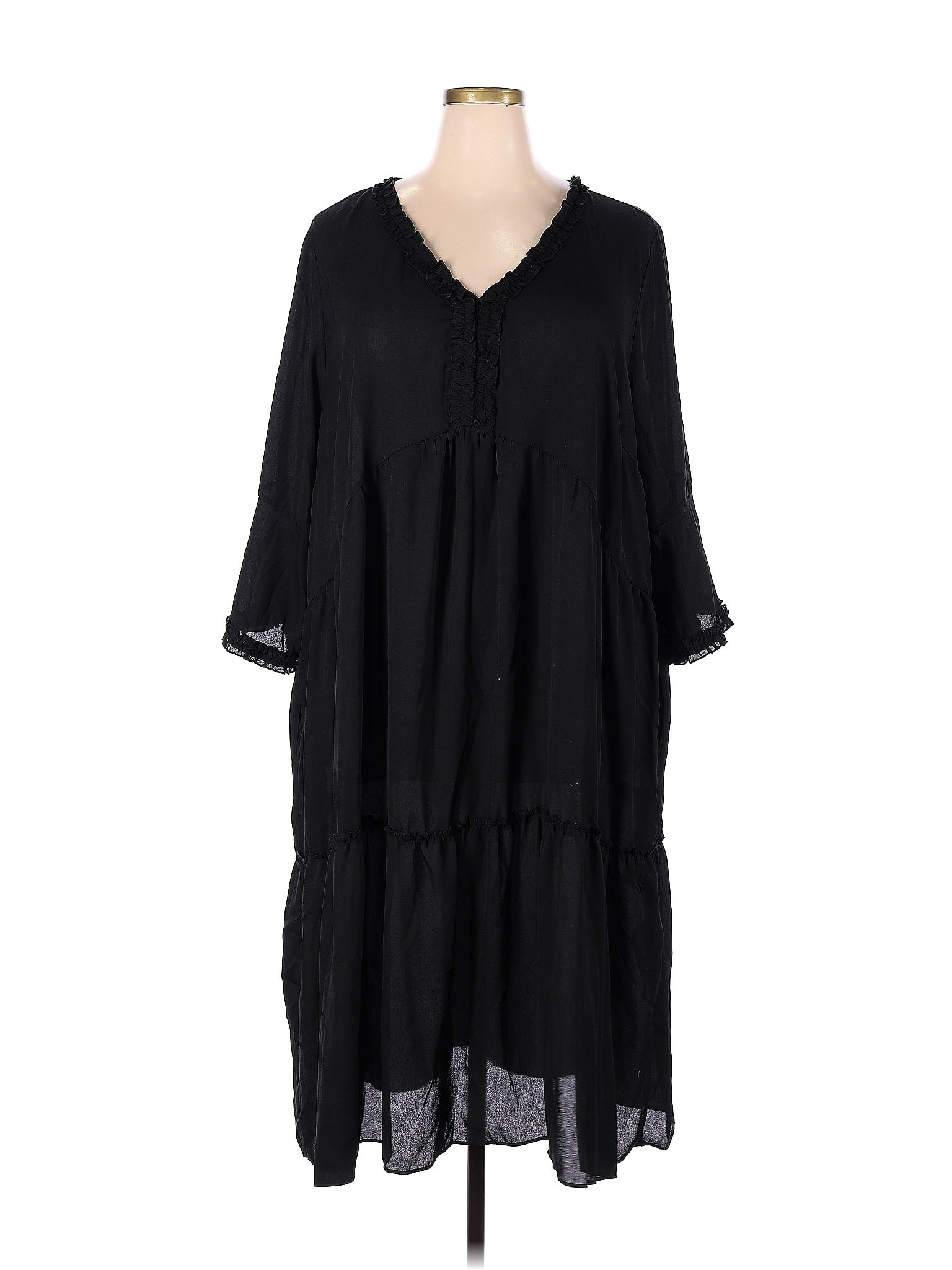 Evans 100% Polyester Solid Black Casual Dress Size 22 - 24 (Plus) - 60% ...