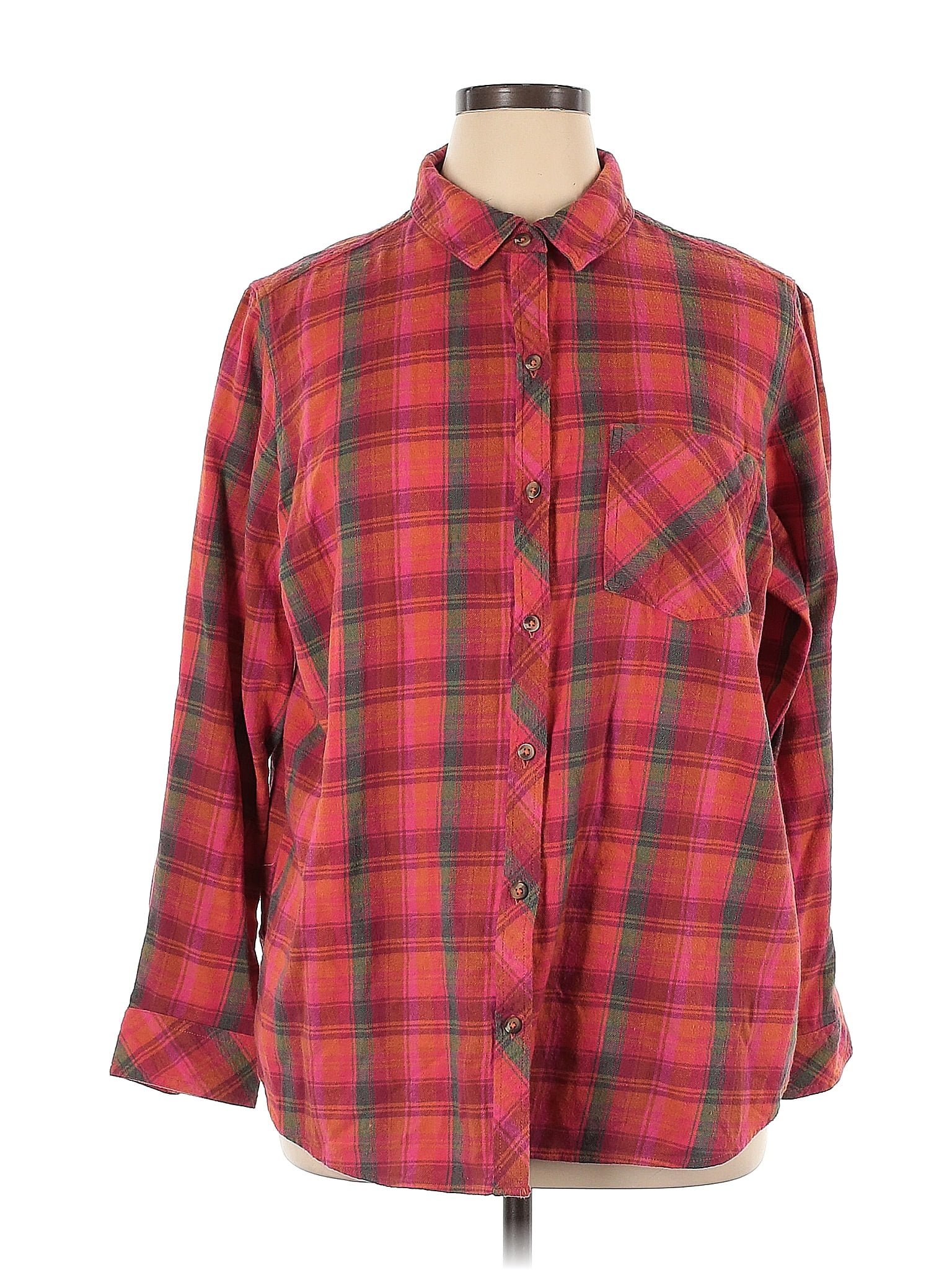 Sonoma Goods For Life 100 Cotton Plaid Red Long Sleeve Button Down