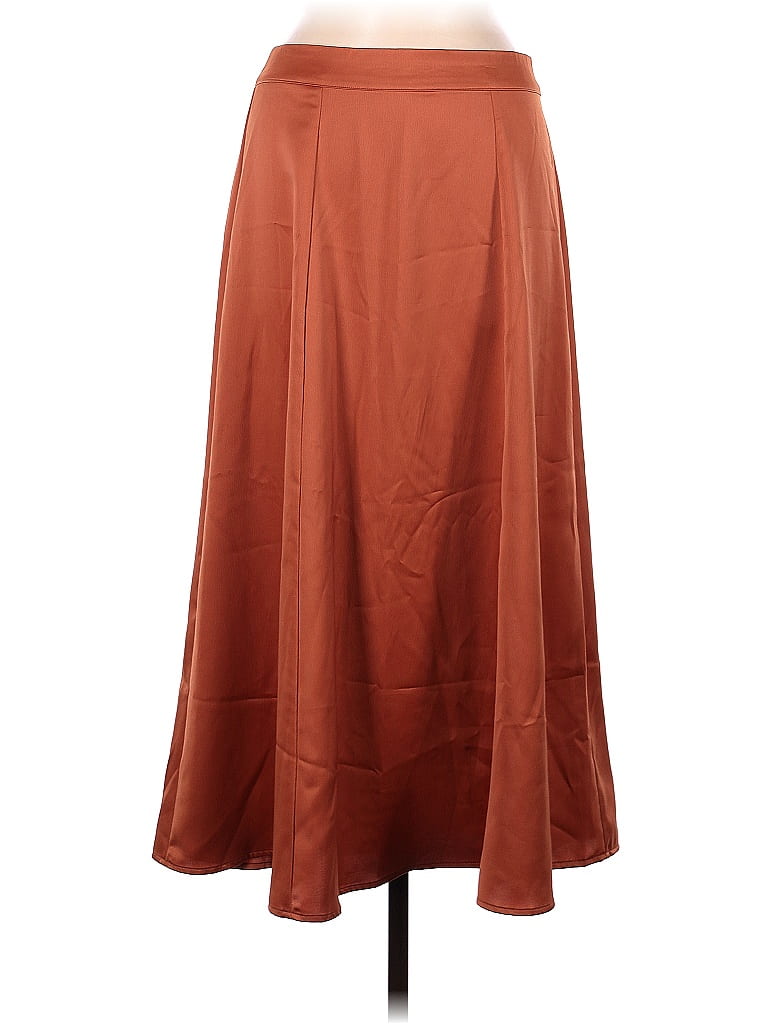 LoveRiche 100% Polyester Solid Burnt Orange Brown Casual Skirt Size M ...