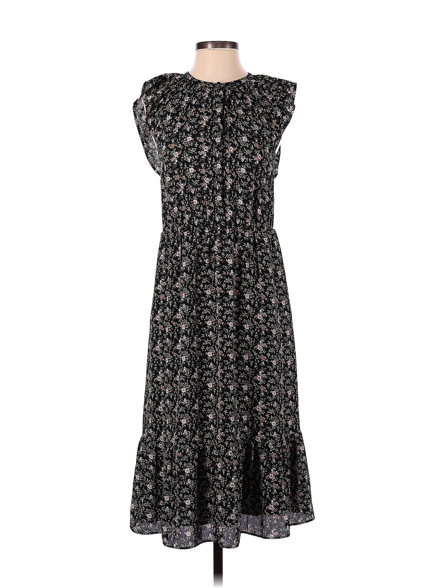 J.Crew Mercantile 100 Polyester Floral Multi Color Black Casual Dress