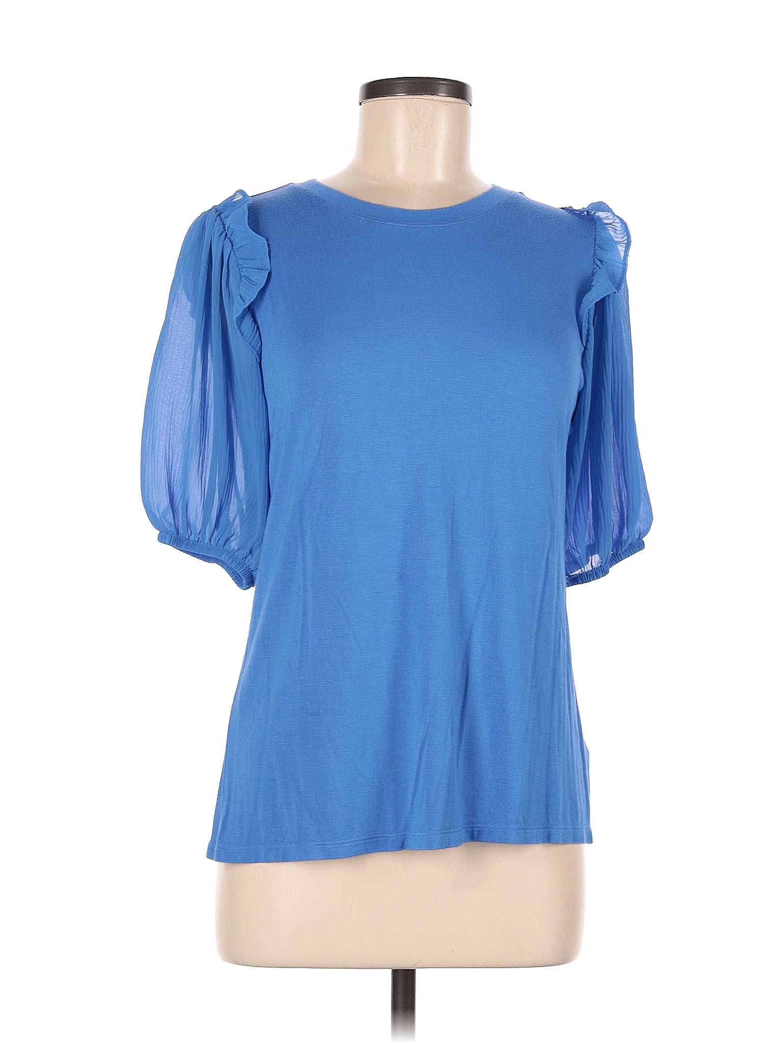 Simply Vera Vera Wang Solid Blue Short Sleeve Blouse Size M 54 Off