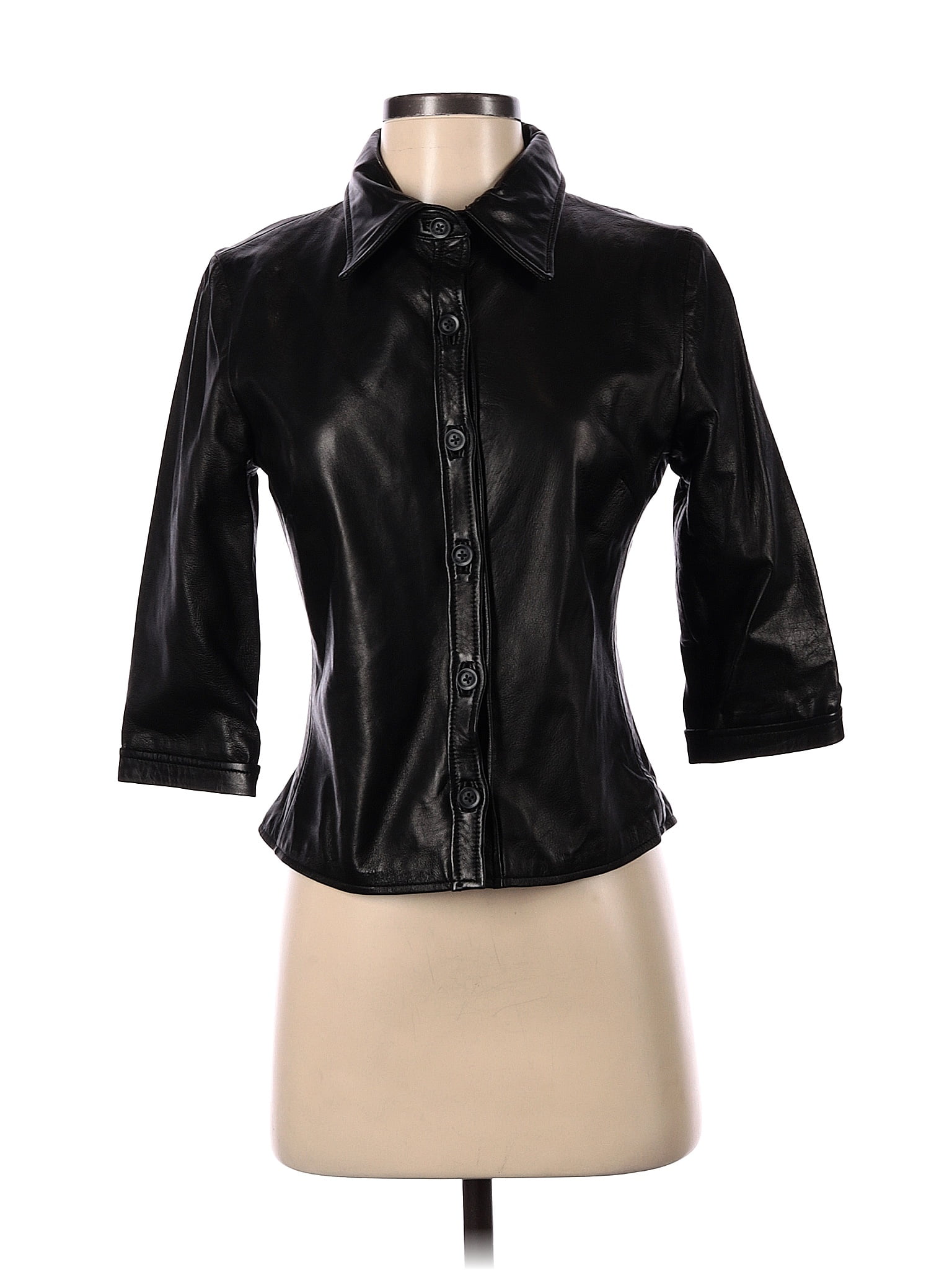 Hannah 100% Leather Solid Black Leather Jacket Size 4 - 42% off | thredUP