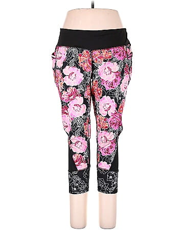 Danskin Now Floral Black Pink Active Pants Size XL - 31% off