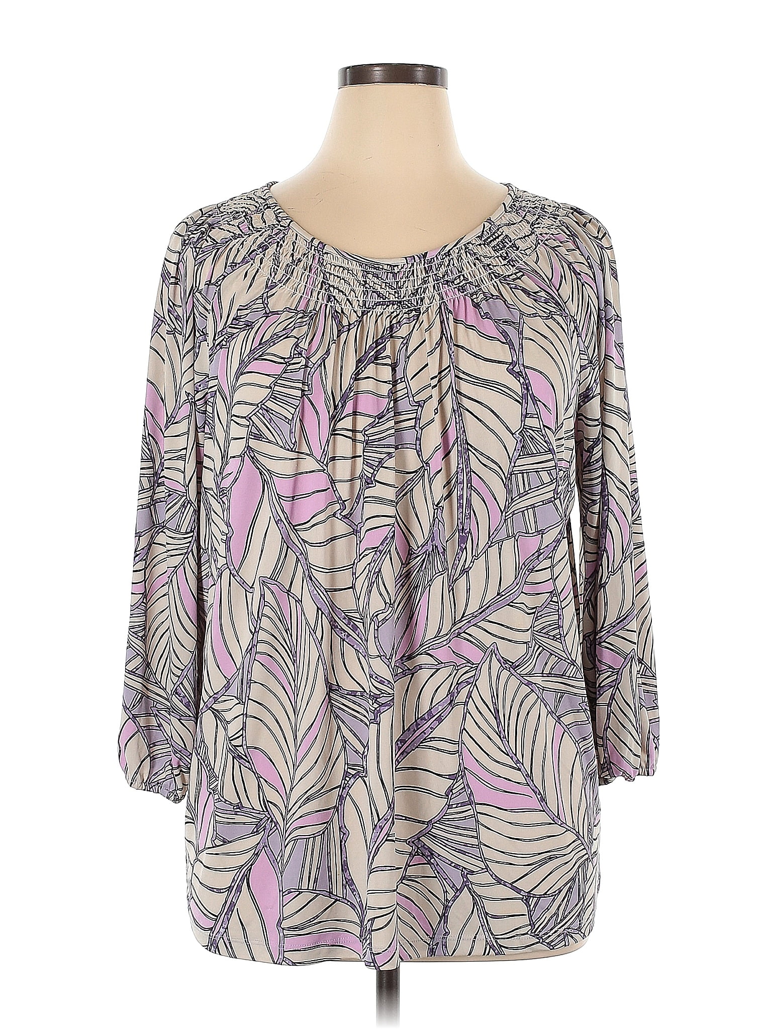 Susan Graver Tropical Purple 3 4 Sleeve Blouse Size Xl 75 Off Thredup