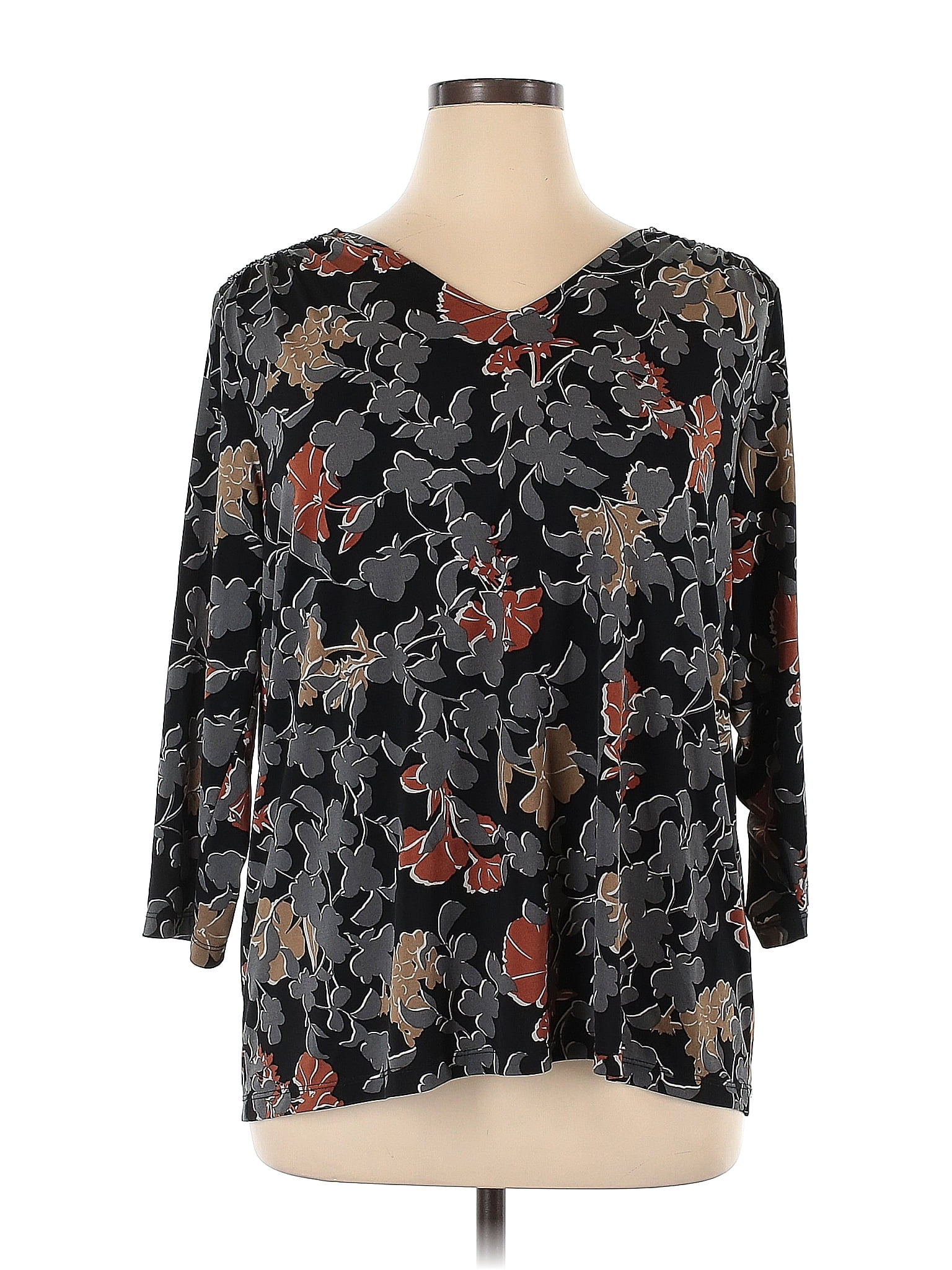 Susan Graver Floral Black 3 4 Sleeve Blouse Size Xl 68 Off Thredup