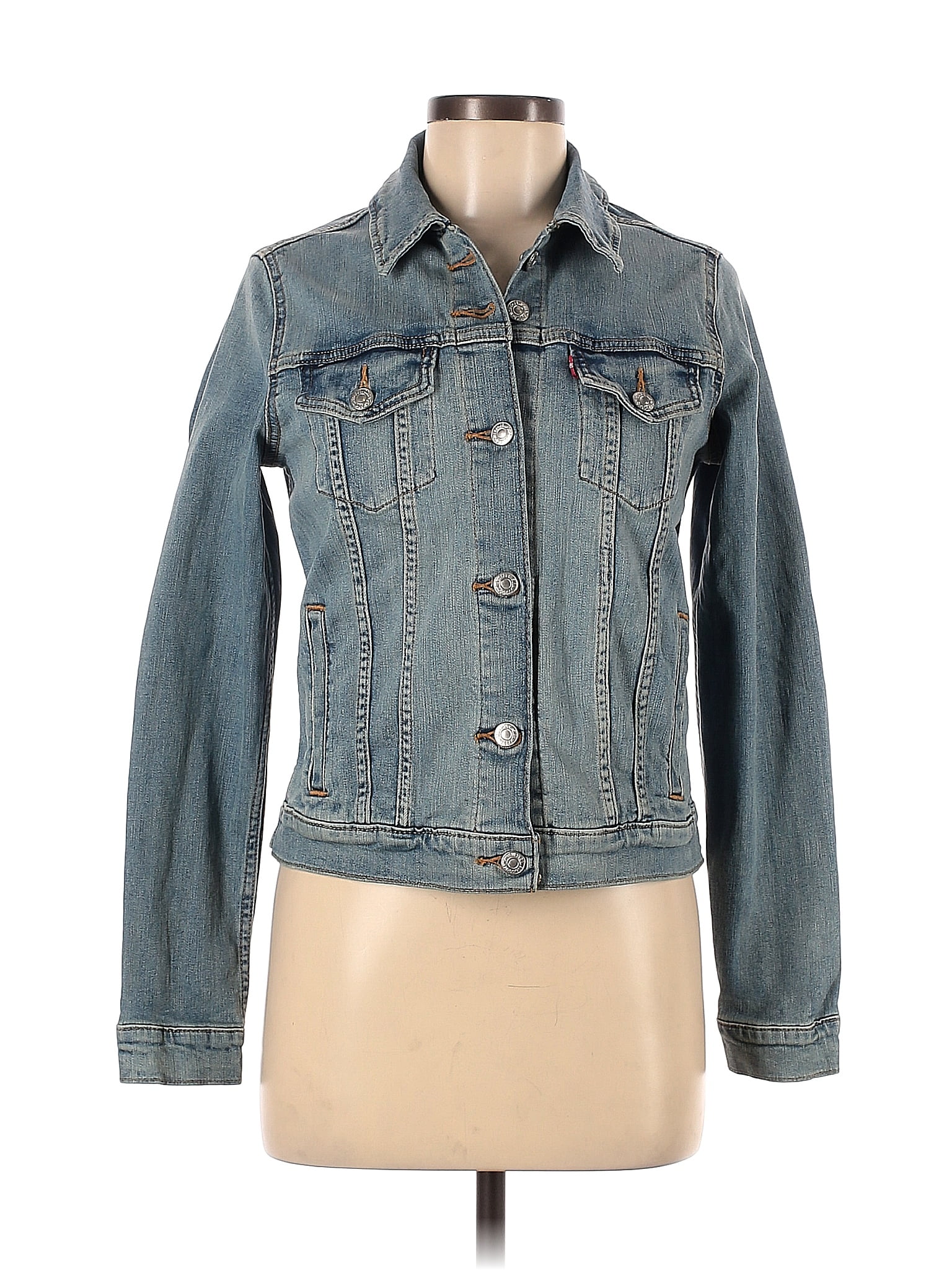 Levis Solid Blue Denim Jacket Size S 62 Off Thredup