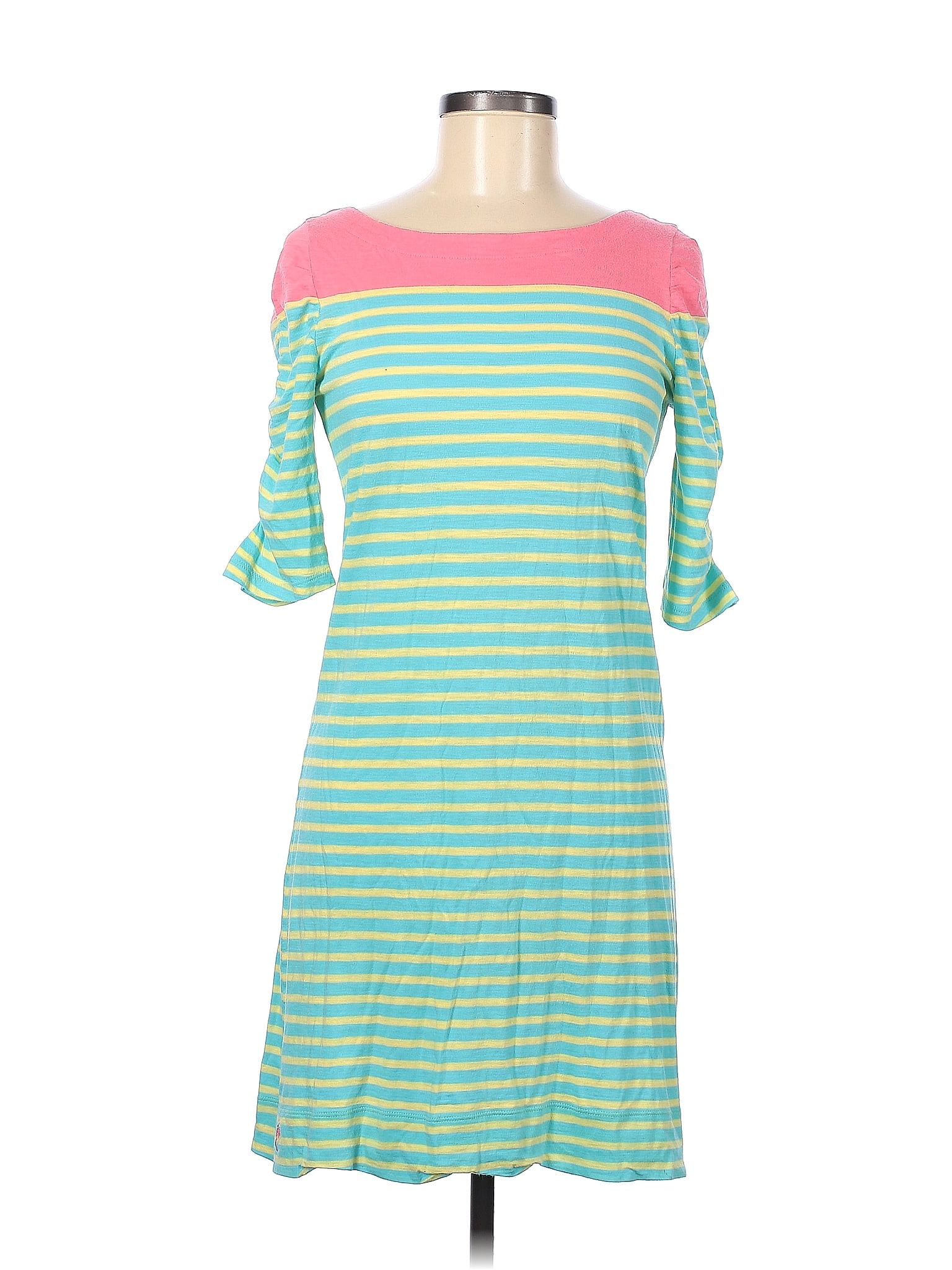 Lilly Pulitzer 100 Cotton Color Block Stripes Teal Casual Dress Size M