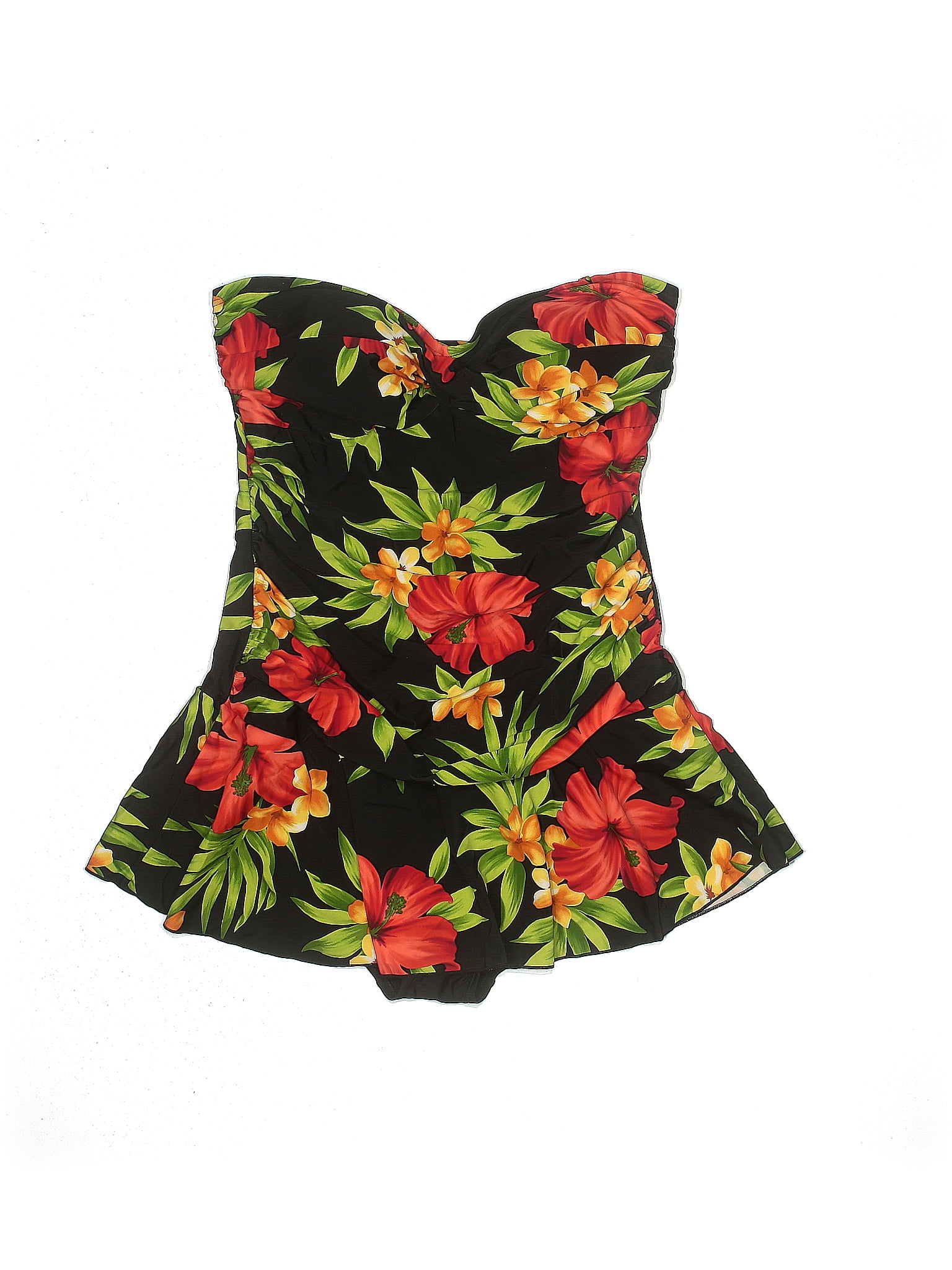 White Stag Floral Multi Color Black One Piece Swimsuit Size 16 18