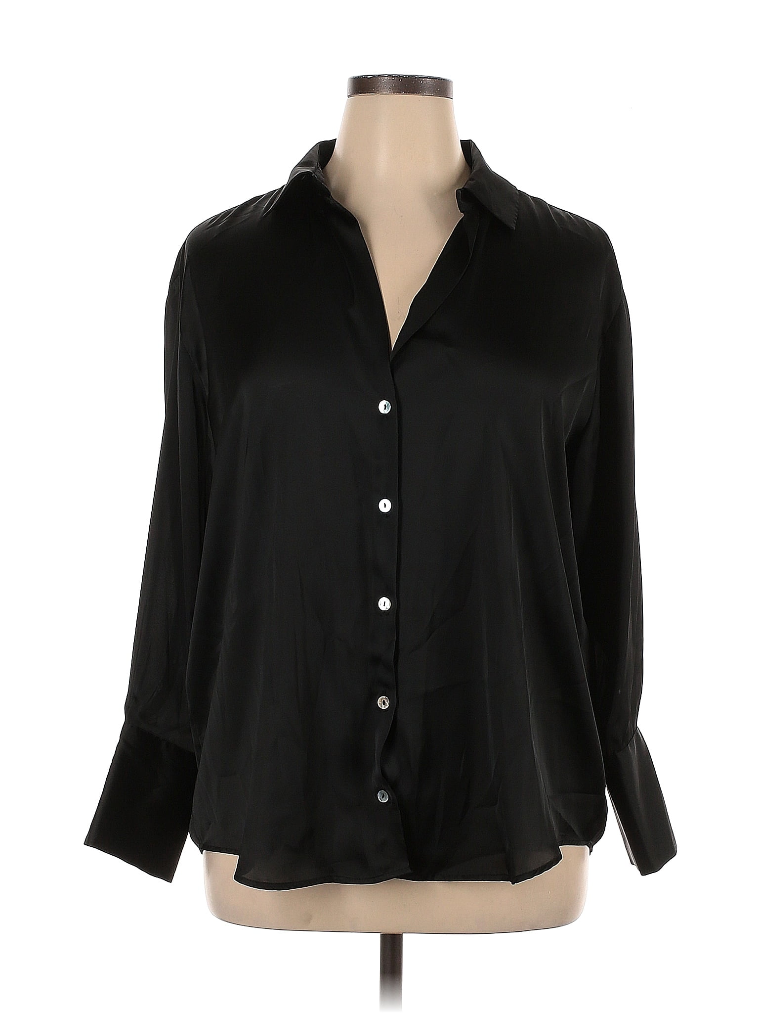 Zara Solid Black Long Sleeve Button Down Shirt Size Xl 50 Off Thredup