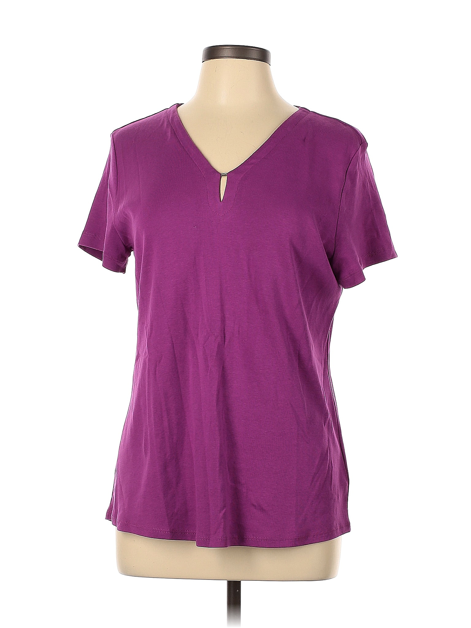 Anne Klein 100 Cotton Purple Short Sleeve Blouse Size L 71 Off