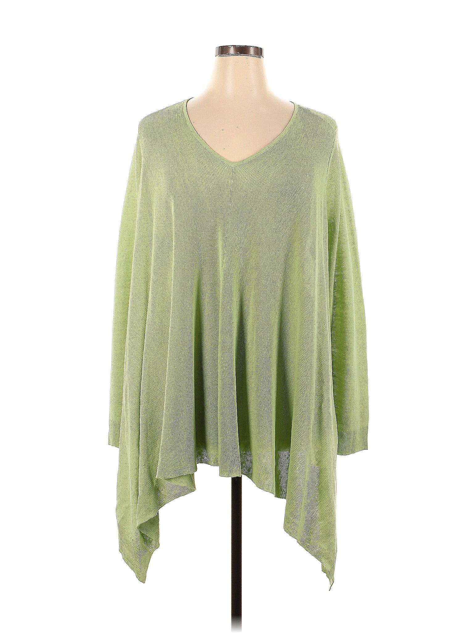 Eileen Fisher 100 Linen Color Block Solid Green Pullover Sweater Size