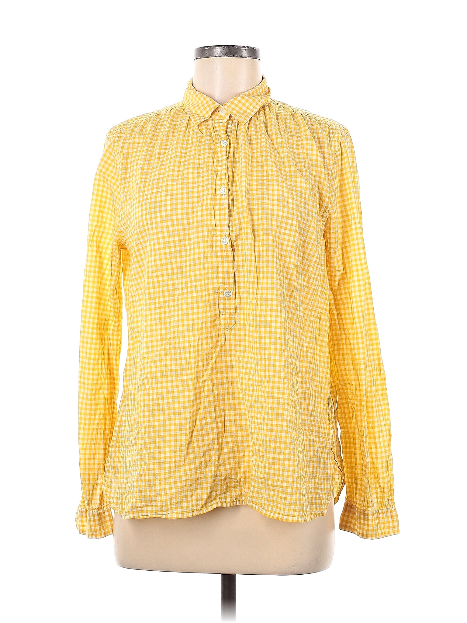 J Crew Checkered Gingham Yellow Long Sleeve Button Down Shirt Size 12