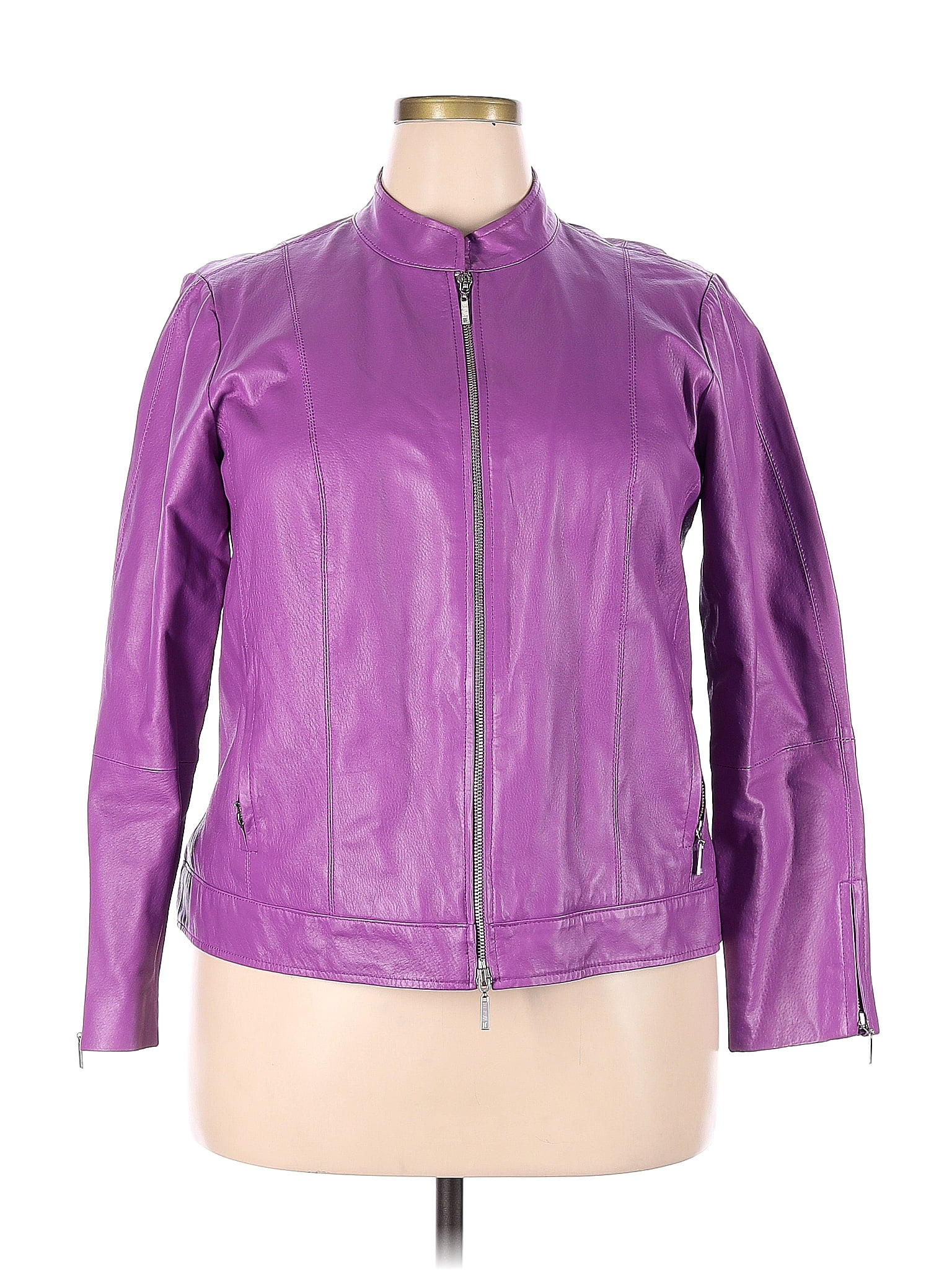 Jessica London 100% Leather Solid Purple Leather Jacket Size 18 (Plus ...