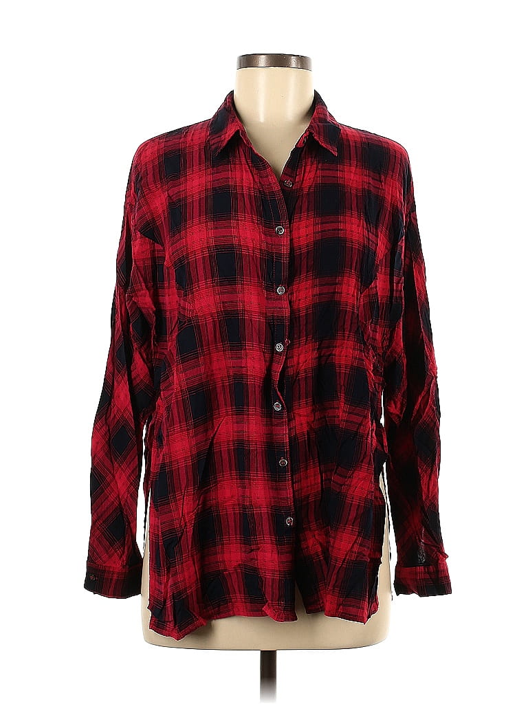 Umgee Full Size Two Tone Print Button Up Short Sleeve Shirt Plus Size