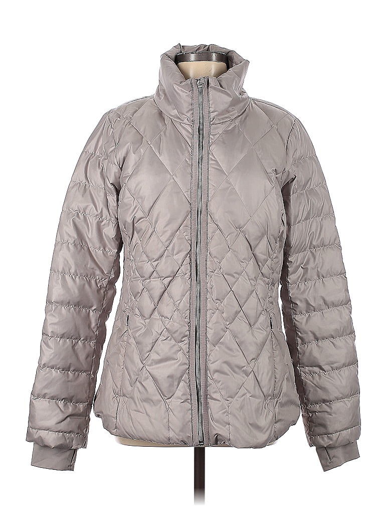Athleta 100 Recycled Polyester Solid Gray Silver Snow Jacket Size L 70 off thredUP