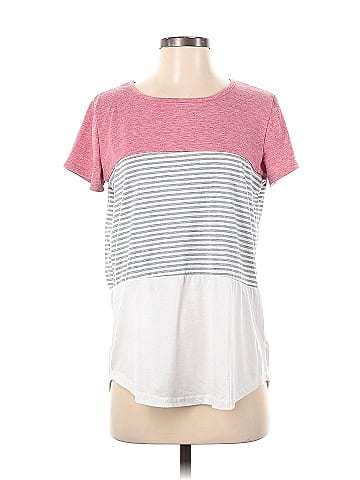 Fashion Color Block Stripes White Pink Short Sleeve T-Shirt Size S - 56%  off