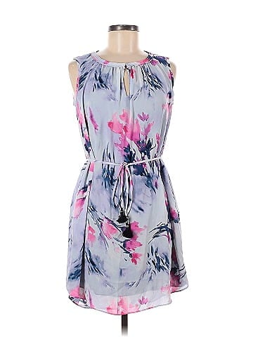 Simply Vera Vera Wang 100% Polyester Floral Blue Casual Dress Size