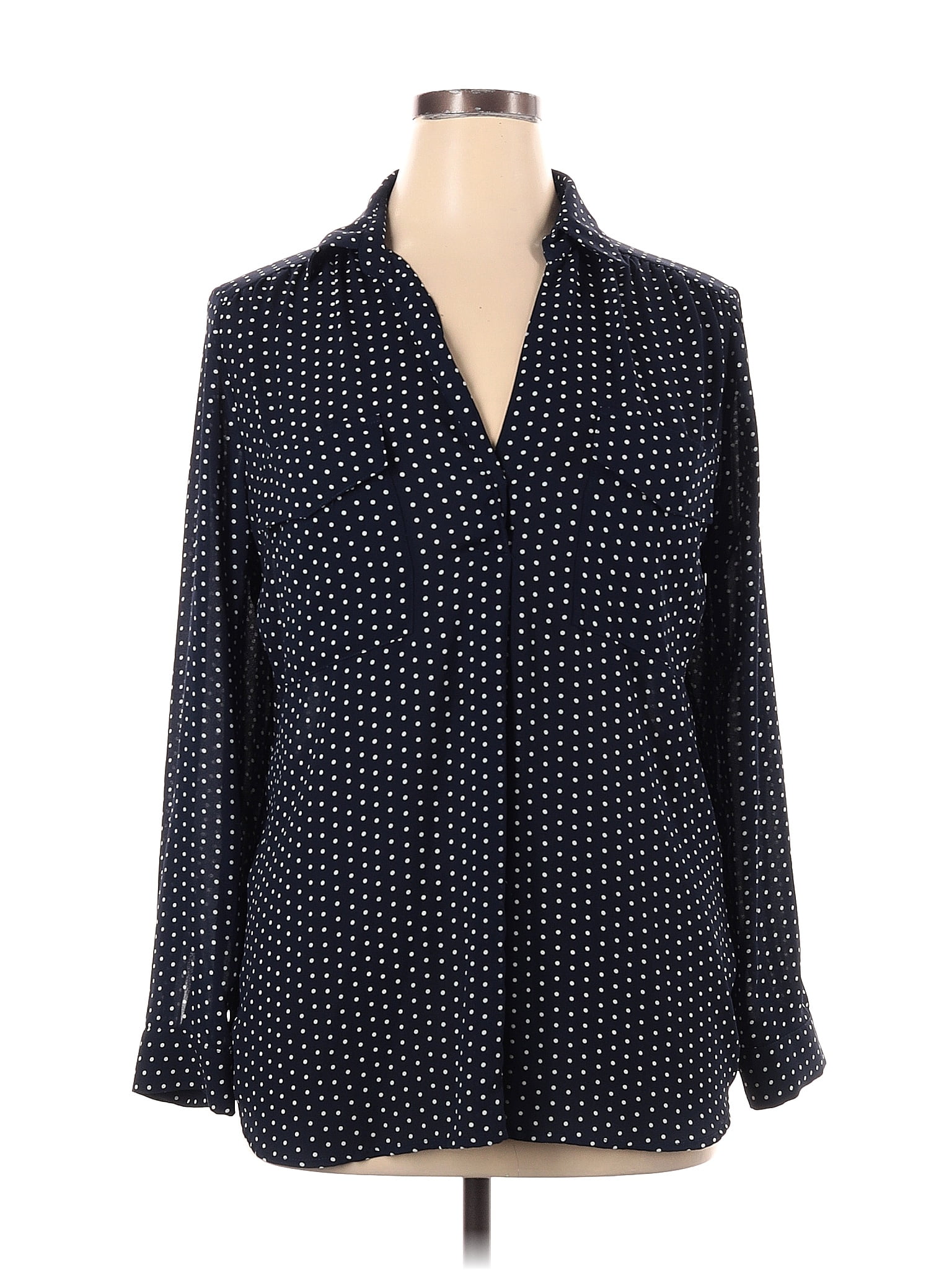 41hawthorn 100 Polyester Polka Dots Navy Blue Long Sleeve Blouse Size