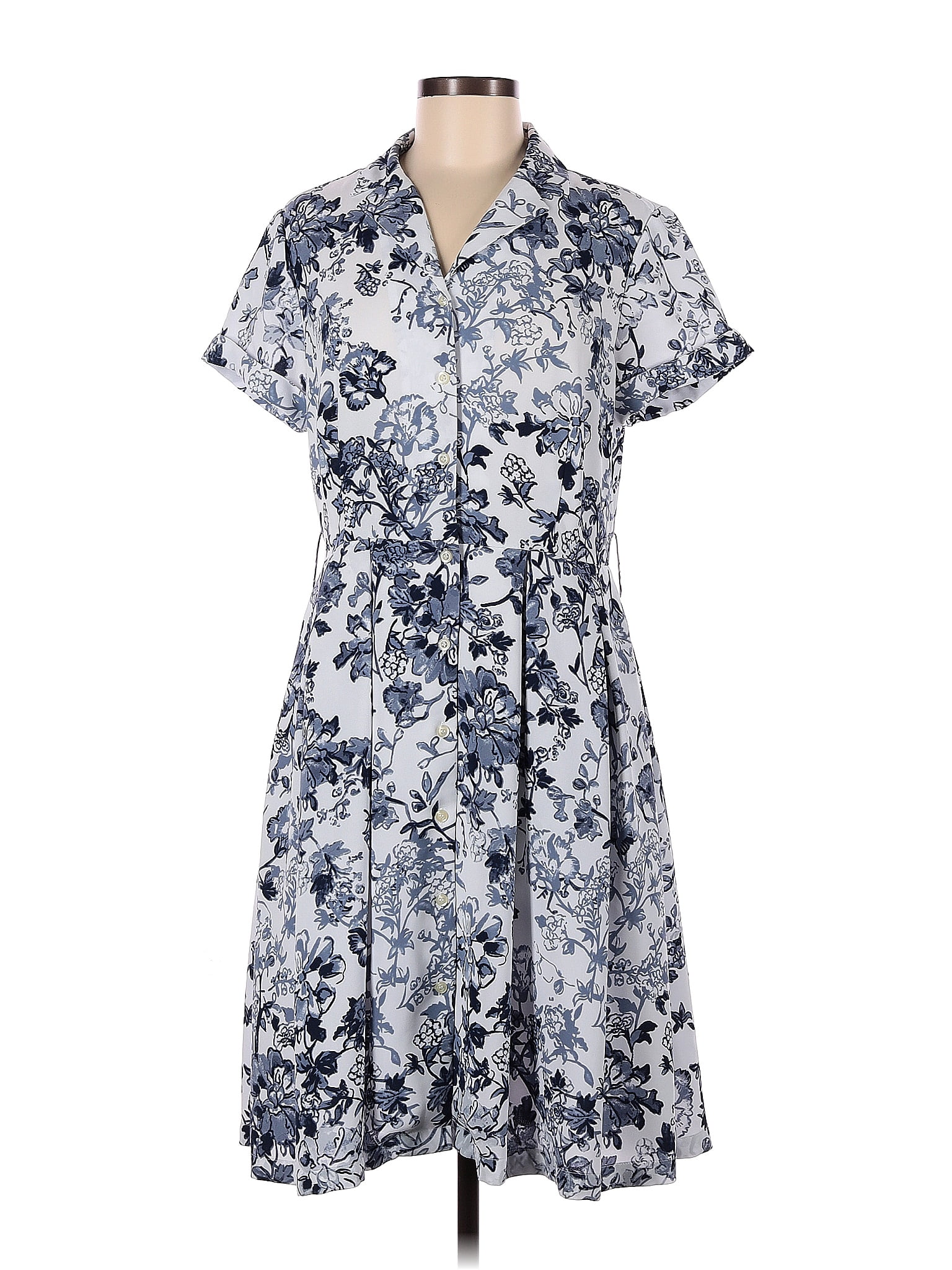 Charter Club Women's Jacquard Dot Button Front Belted Dress Blue Size X-Large