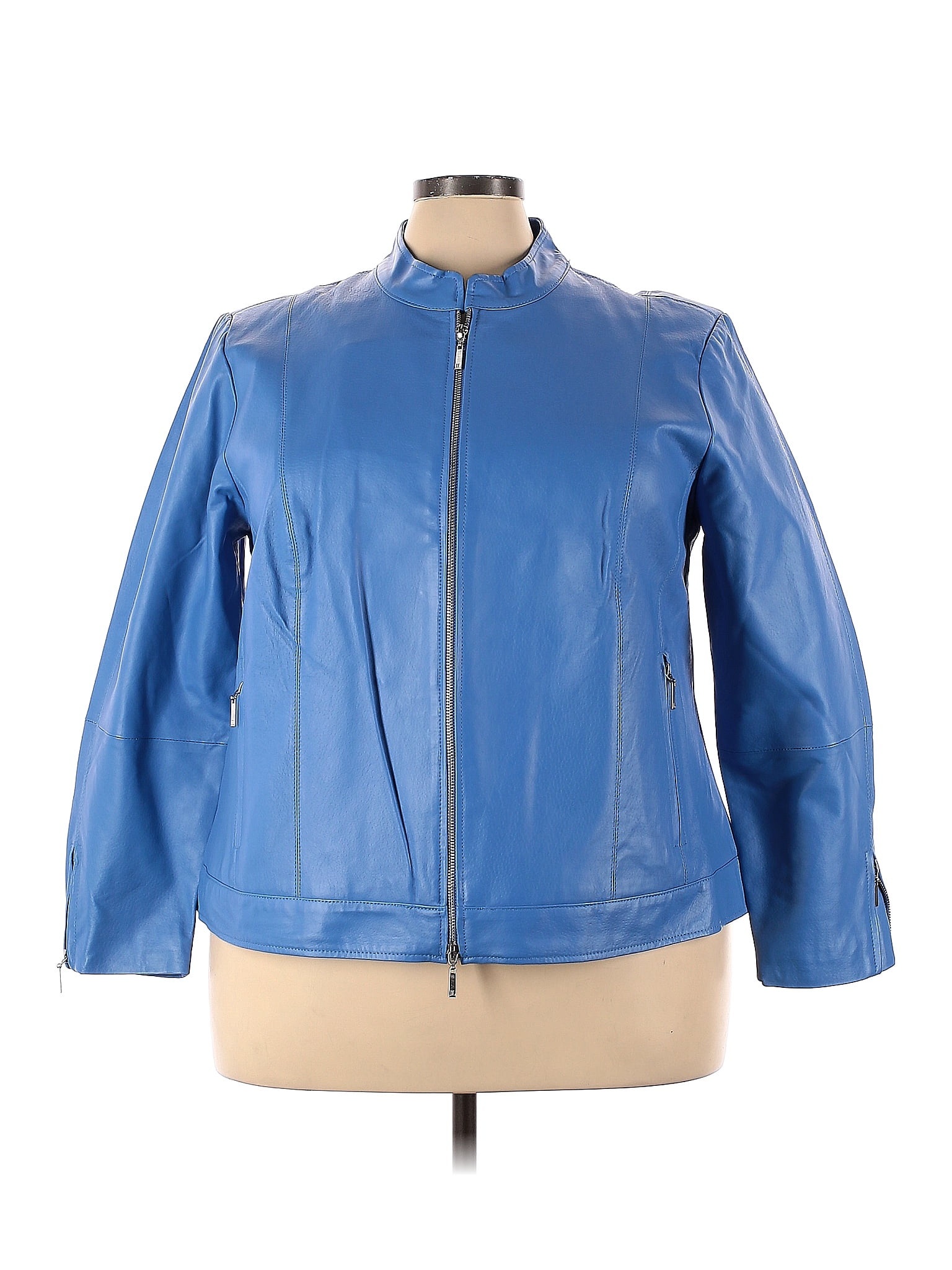 Jessica London 100% Leather Solid Blue Leather Jacket Size 26 (Plus ...