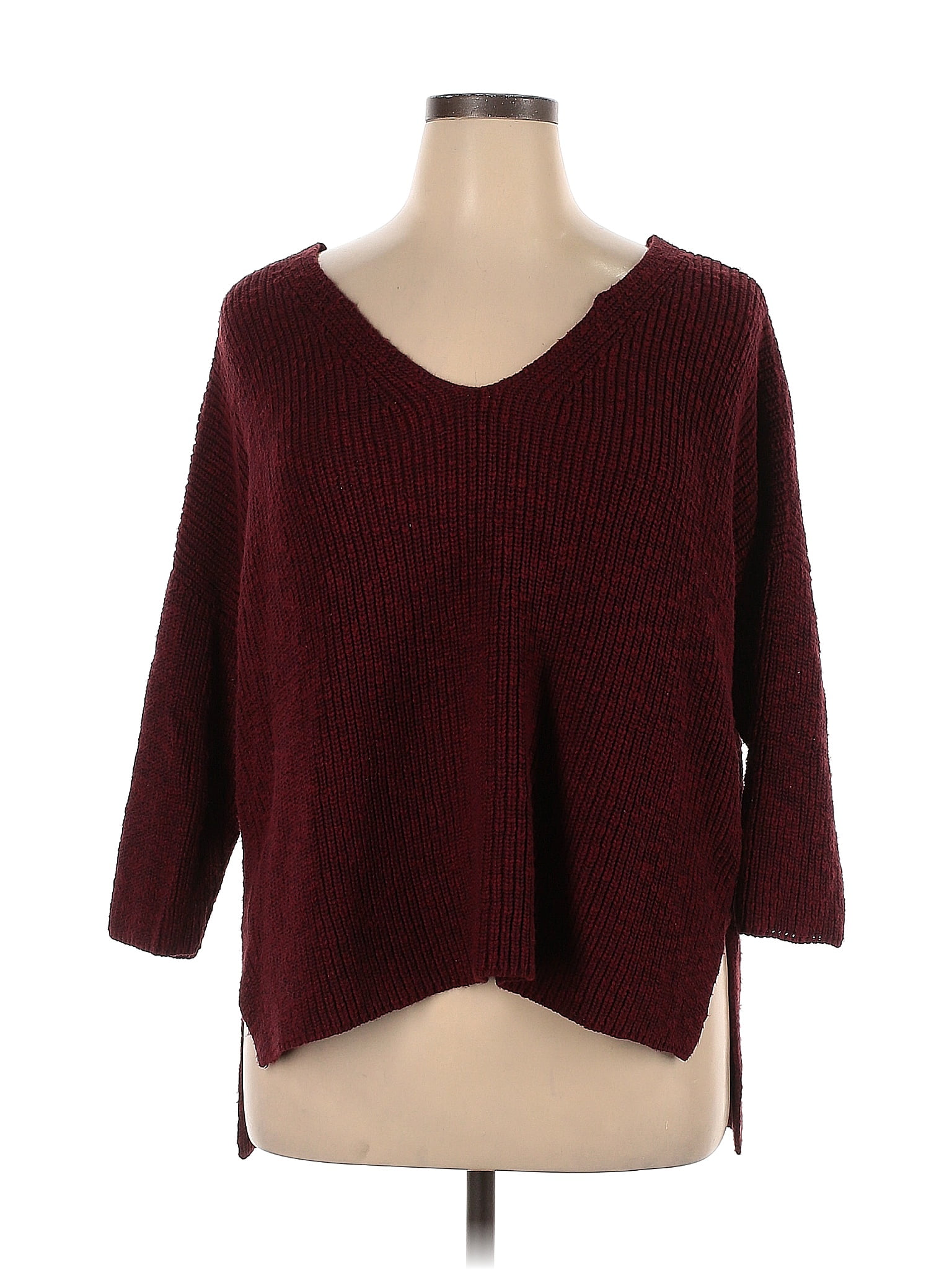 Express 100% Cotton Color Block Solid Red Burgundy Pullover Sweater ...