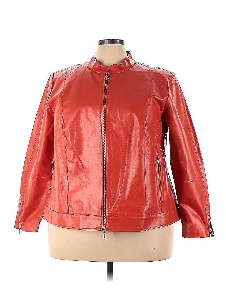 Jessica London 100% Leather Solid Red Leather Jacket Size 28 (Plus ...