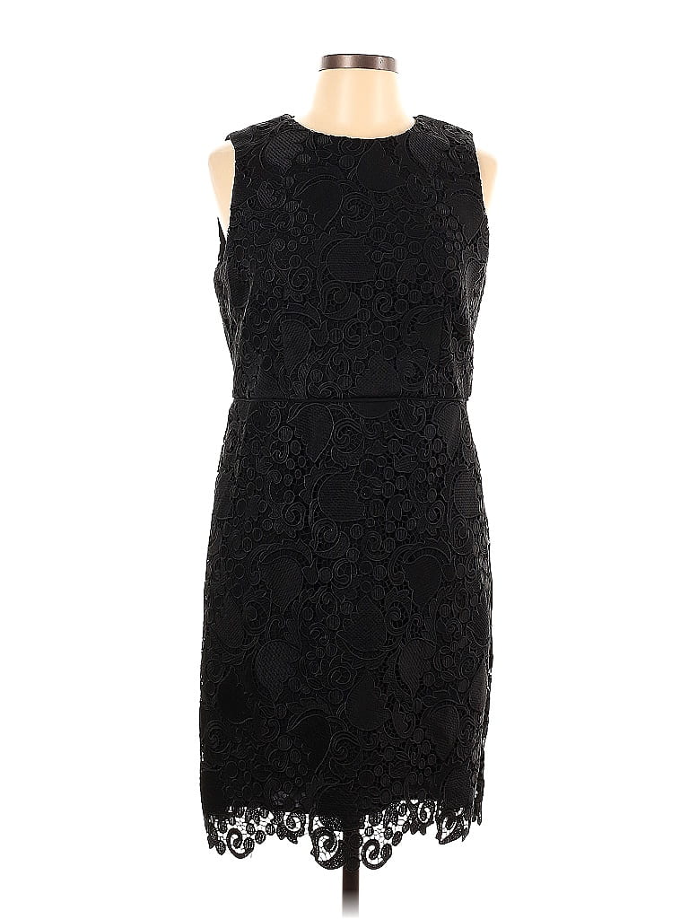 Ann Taylor 100% Polyester Jacquard Black Casual Dress Size 12 (Petite ...