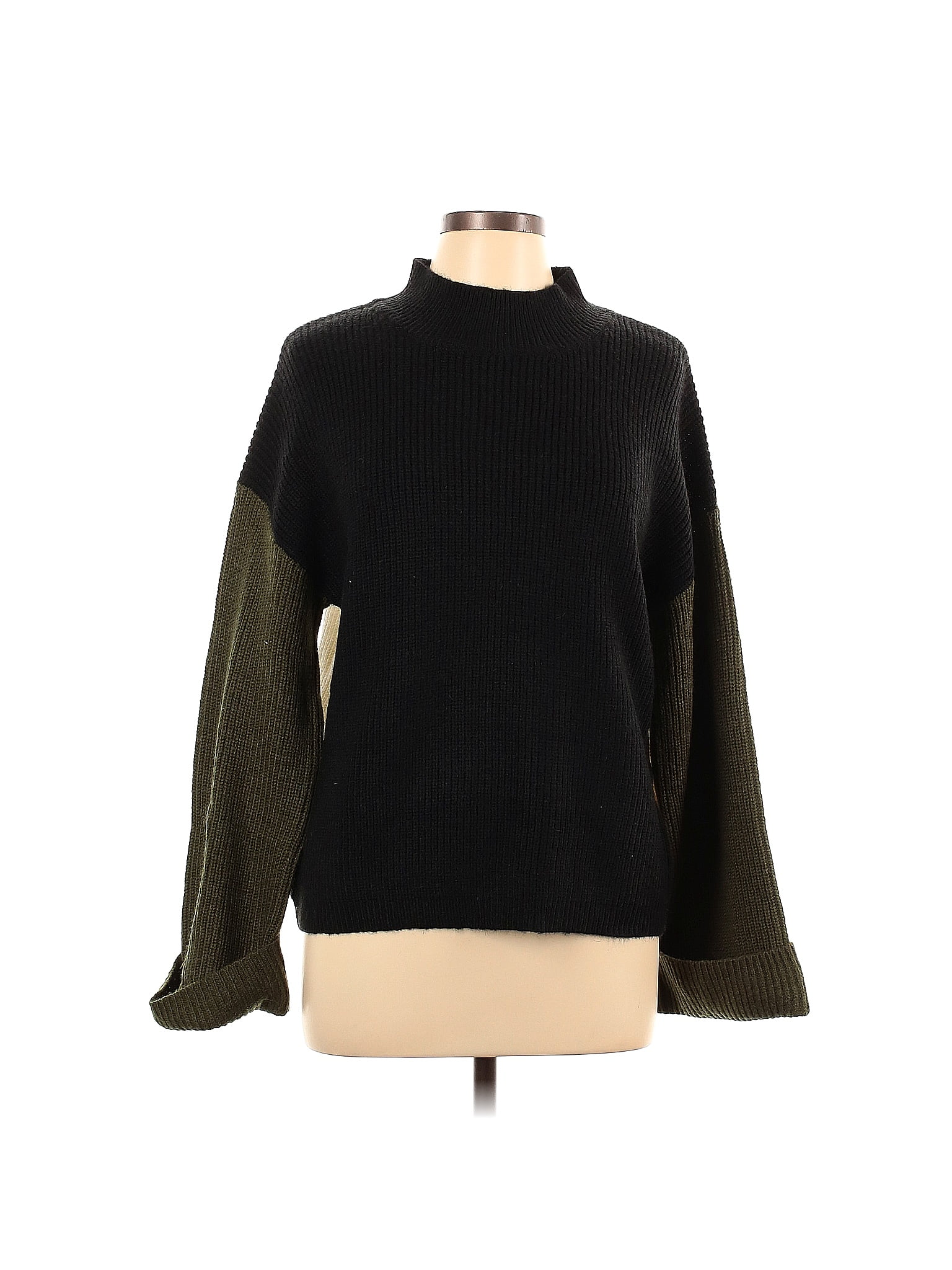 Strut & Bolt Color Block Solid Black Turtleneck Sweater Size L - 71% ...