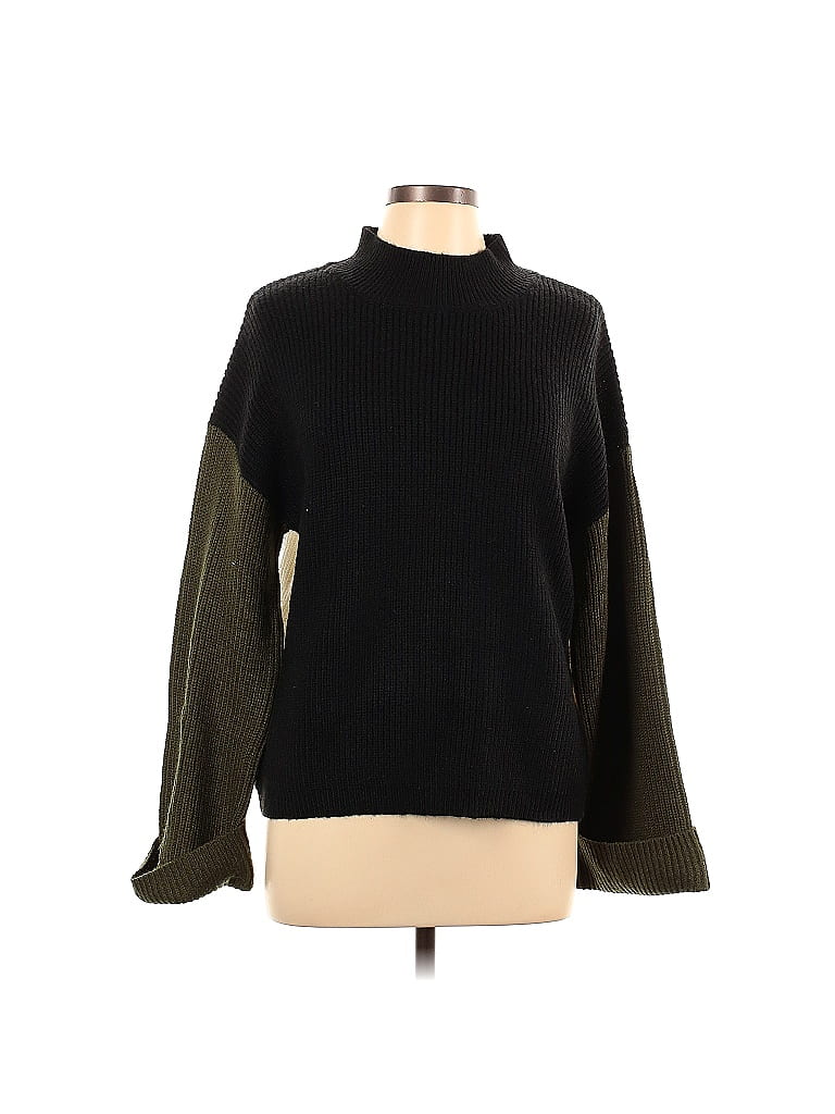 Strut & Bolt Color Block Solid Black Turtleneck Sweater Size L - 71% ...