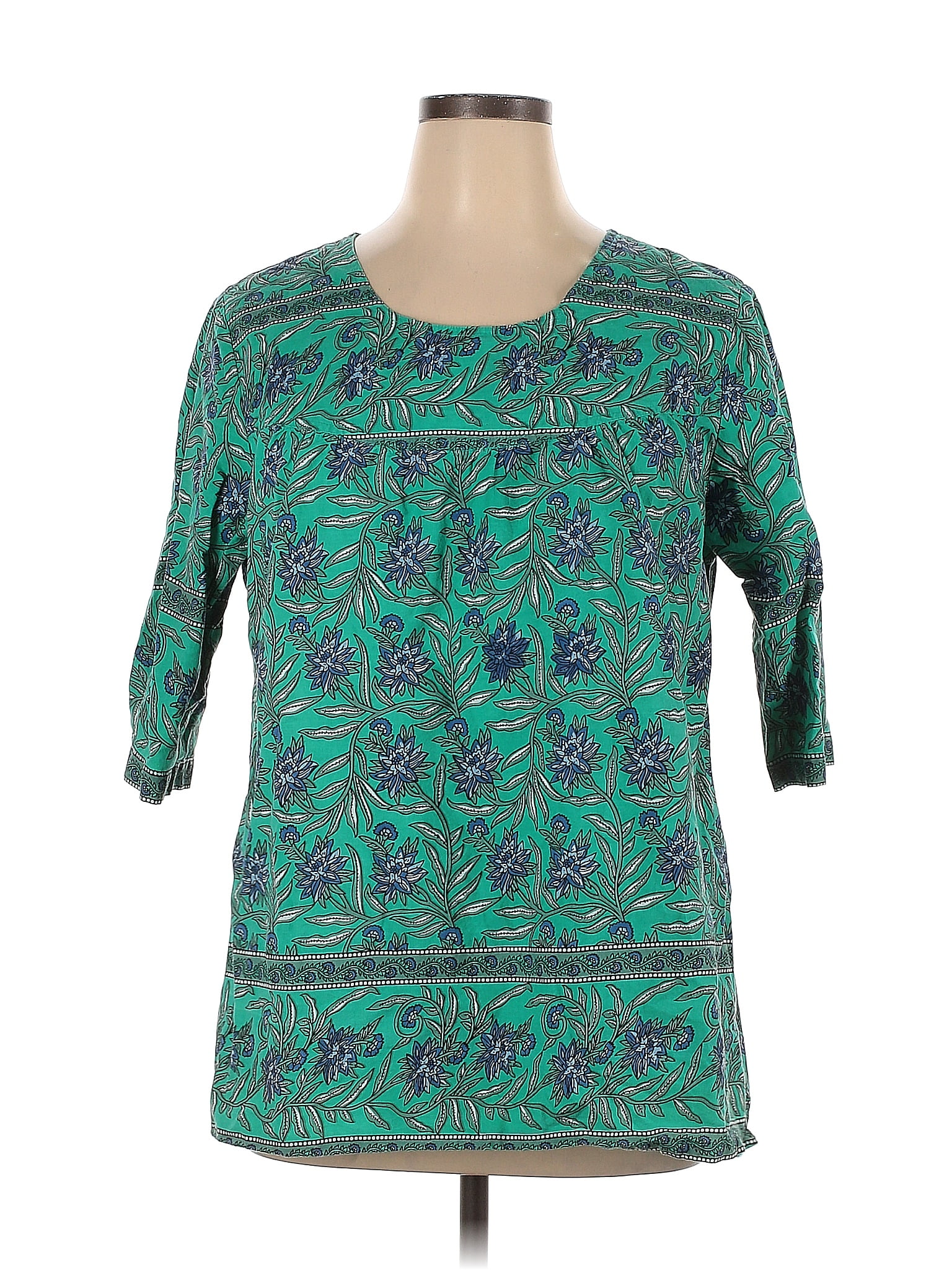 The Vermont Country Store 100% Cotton Paisley Green Short Sleeve Blouse ...