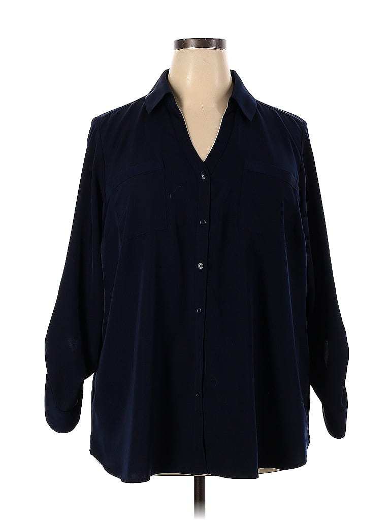 41hawthorn 100 Polyester Blue Long Sleeve Blouse Size 3x Plus 66