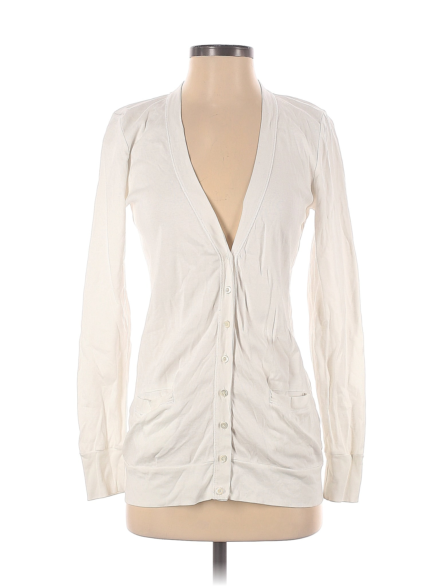 J.Crew 100 Cotton Color Block Solid White Ivory Cardigan Size M 74