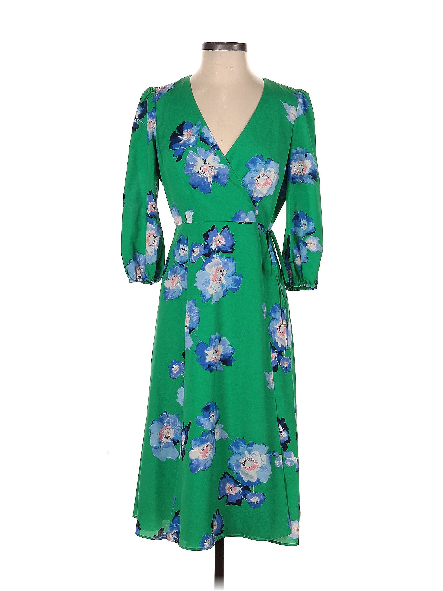 Eliza J 100% Polyester Floral Green Casual Dress Size 4 (Petite) - 73% ...