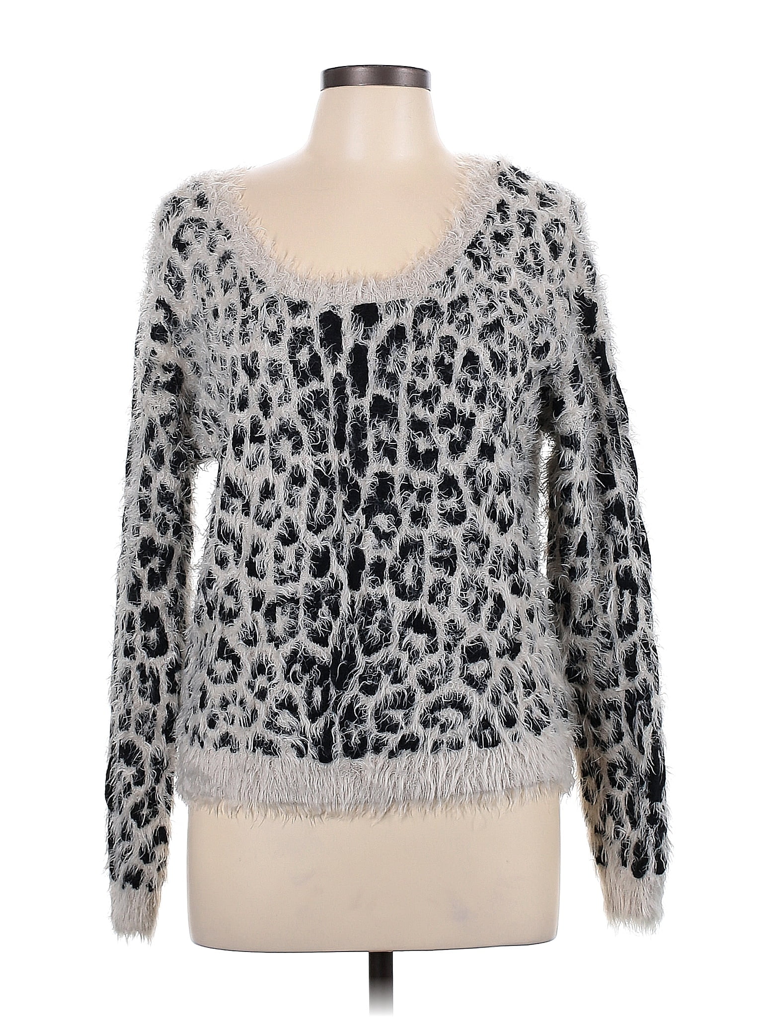 Takara Color Block Leopard Print Silver Pullover Sweater Size XL