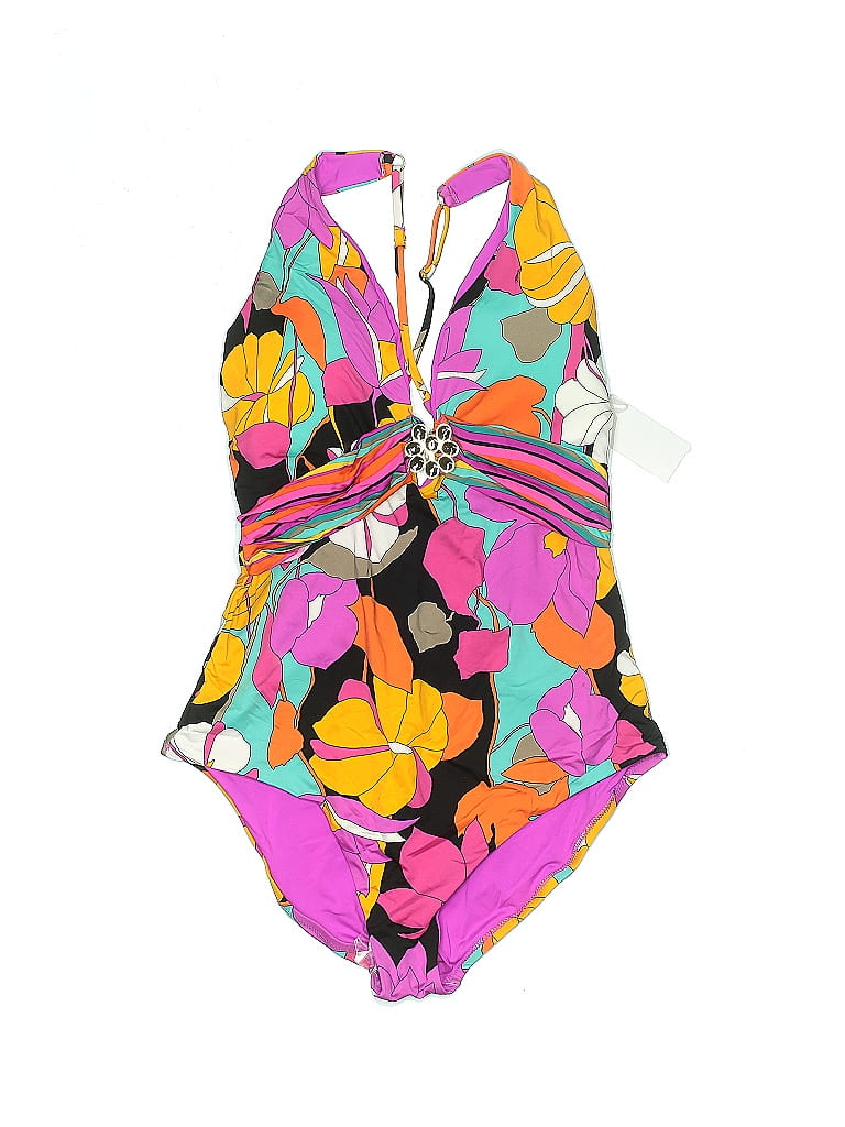 Trina Turk Floral Multi Color Purple One Piece Swimsuit Size 14 - 68% ...