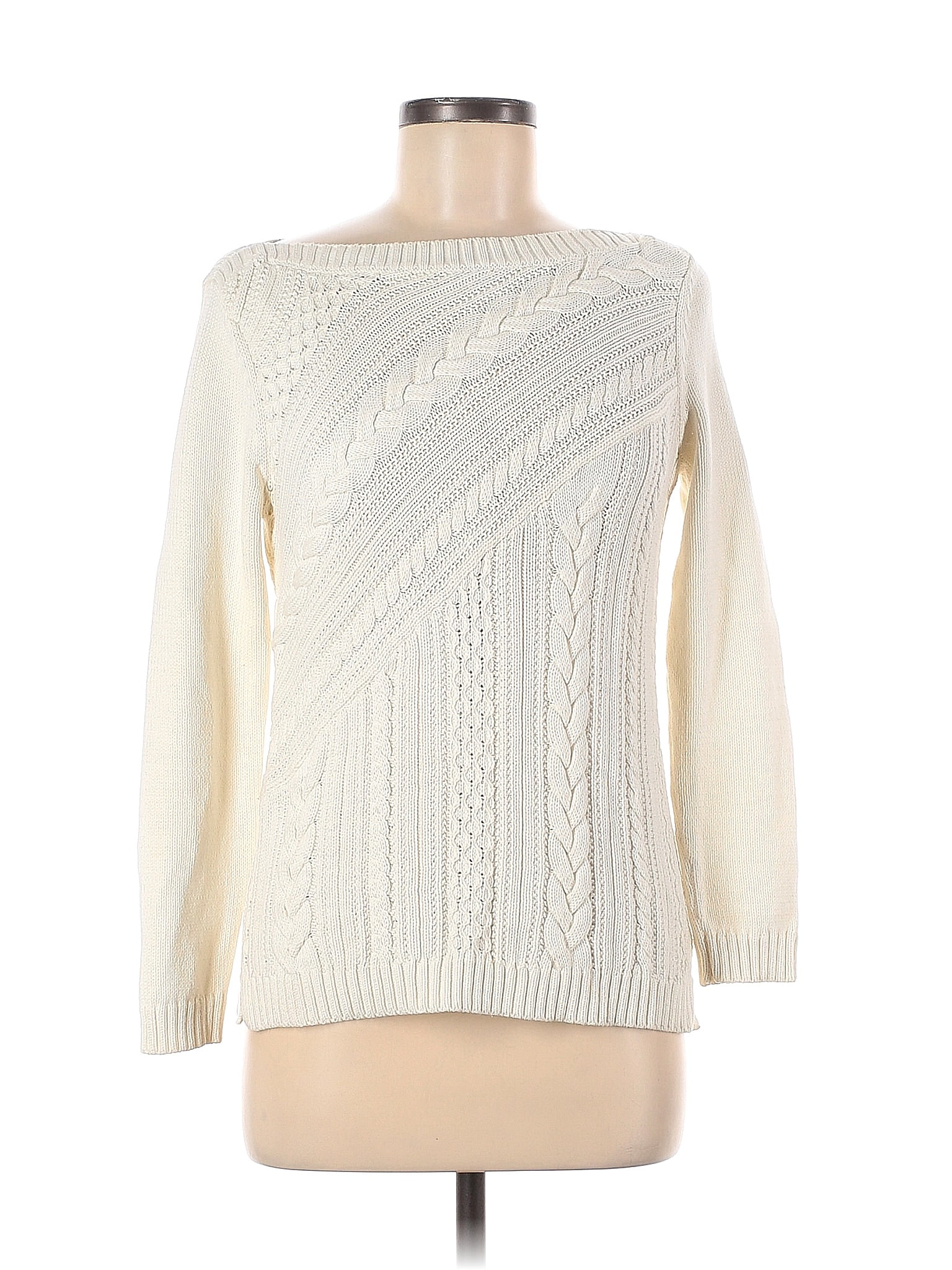 Talbots 100% Cotton Color Block Solid Ivory Pullover Sweater Size S ...