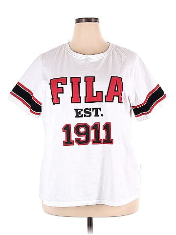 FILA 100% Cotton Graphic White Active T-Shirt Size 2X (Plus) - 56% off