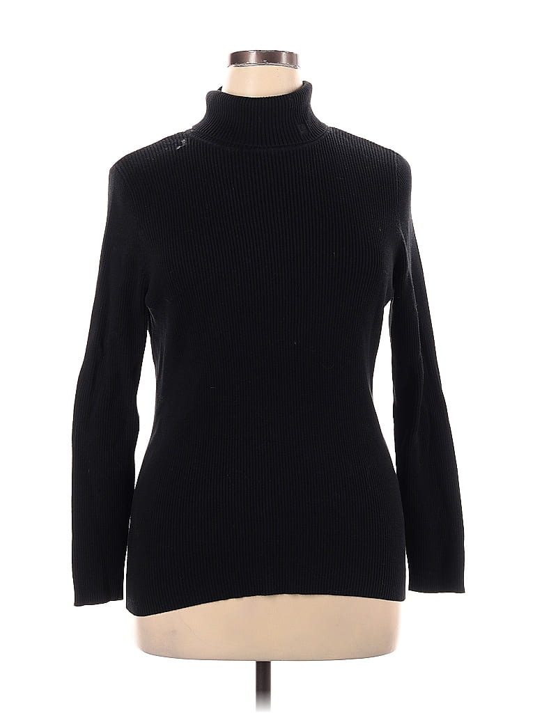 Lauren by Ralph Lauren 100% Cotton Color Block Solid Black Turtleneck ...