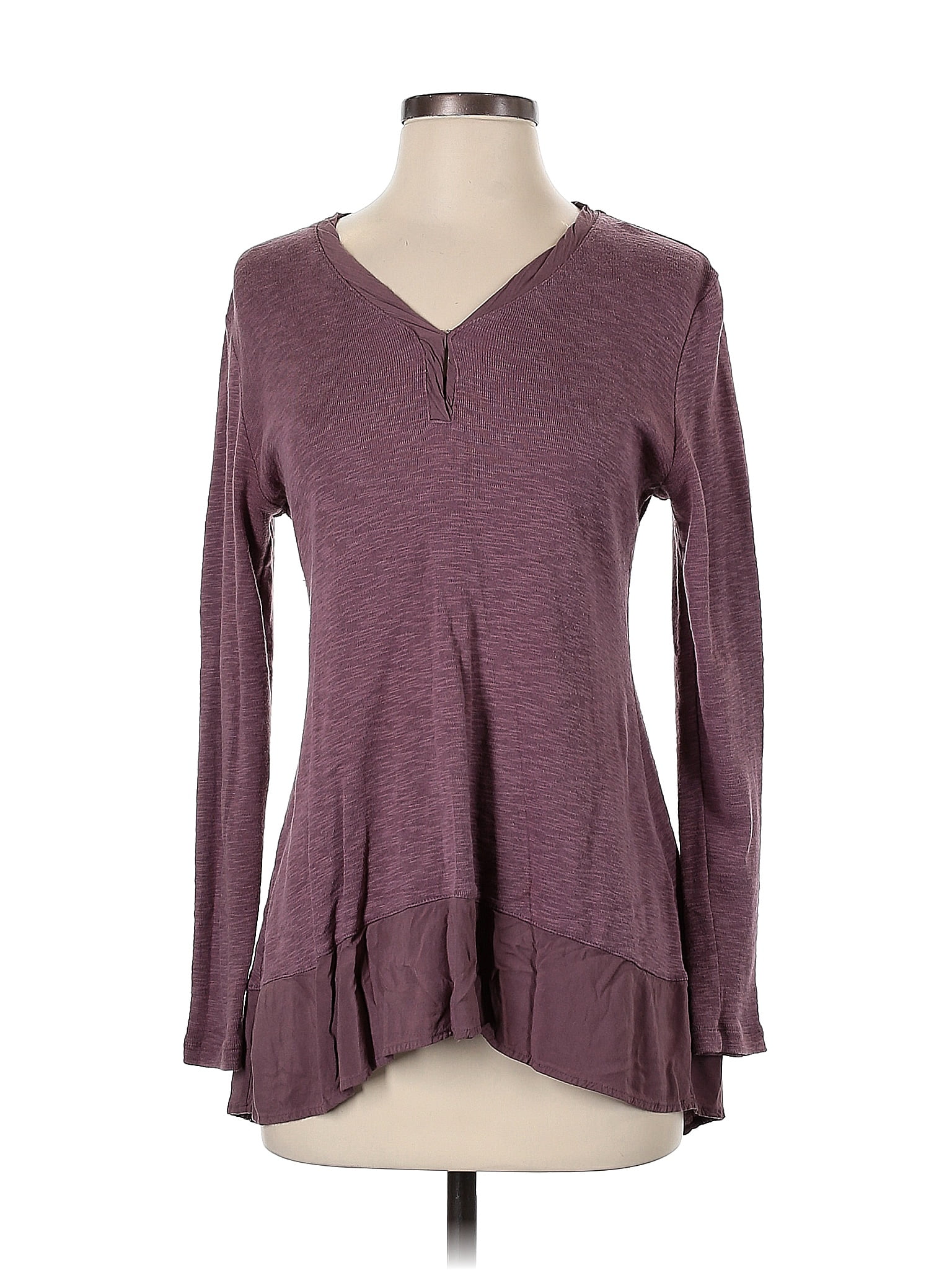 Logo By Lori Goldstein Stripes Purple Burgundy Long Sleeve Henley Size