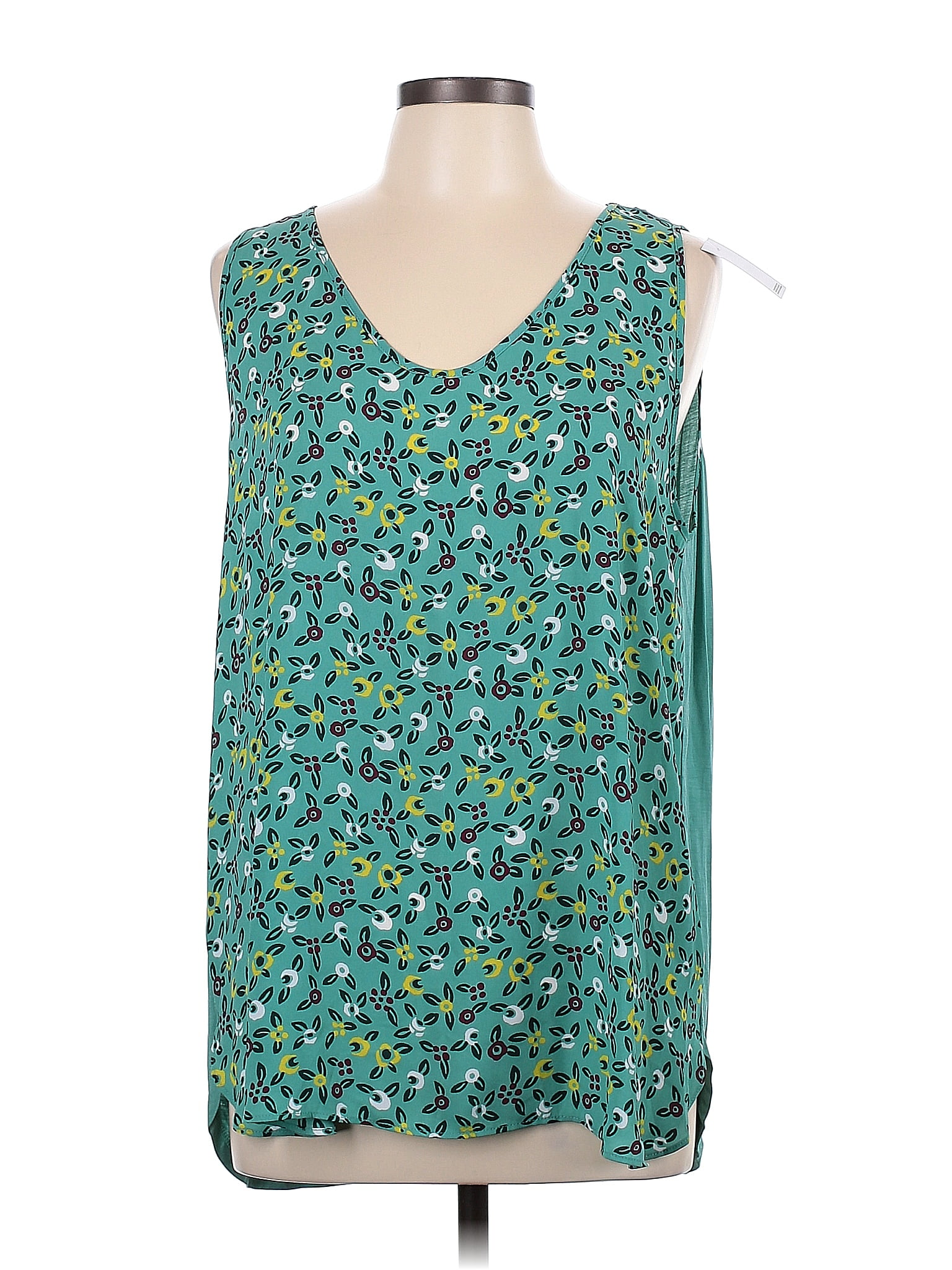 Ann Taylor LOFT Outlet 100% Rayon Floral Teal Sleeveless Top Size XL ...