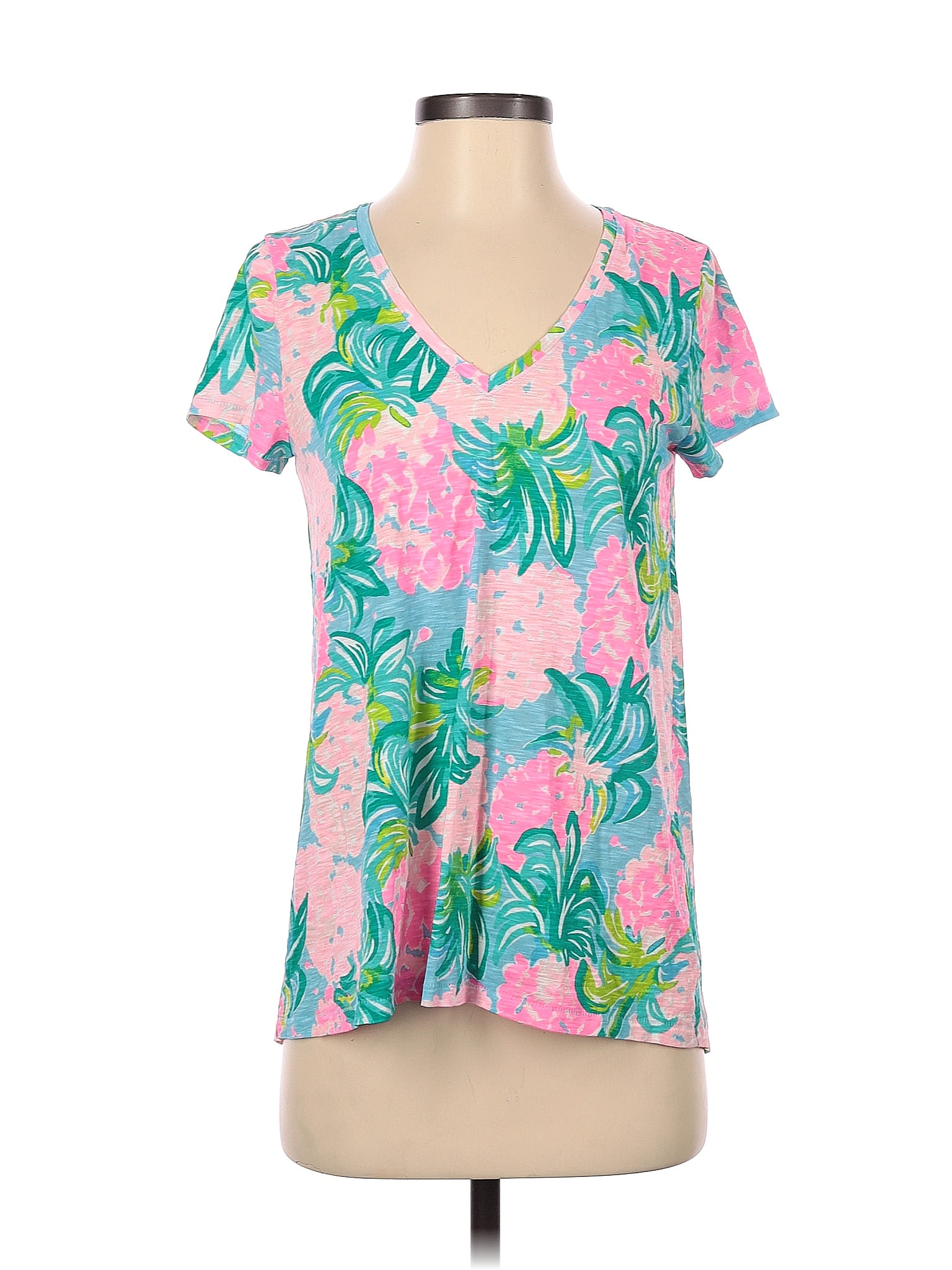 Lilly Pulitzer 100 Cotton Color Block Tropical Pink Short Sleeve T