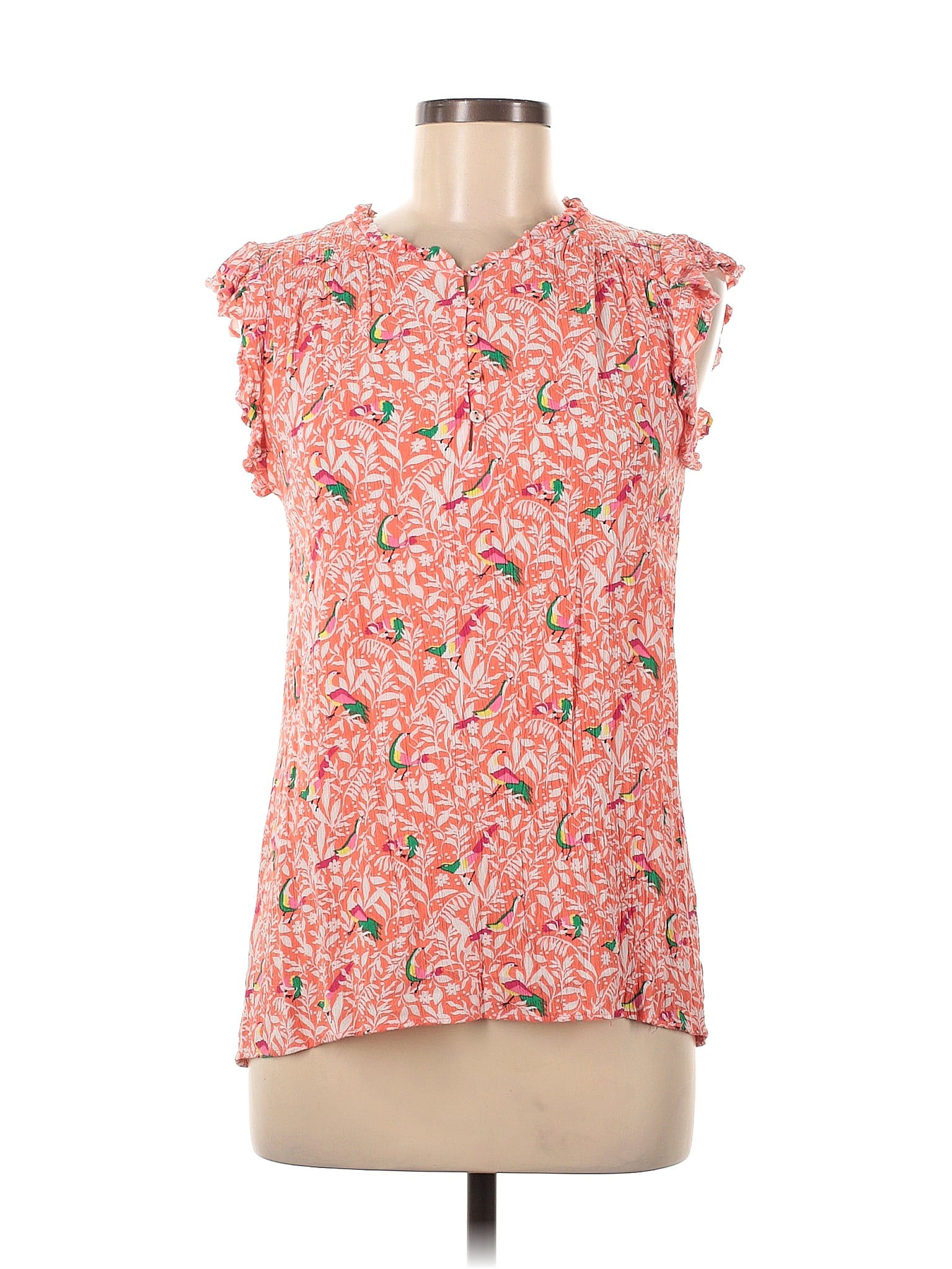 Ann Taylor Loft 100 Rayon Floral Pink Sleeveless Blouse Size M 67