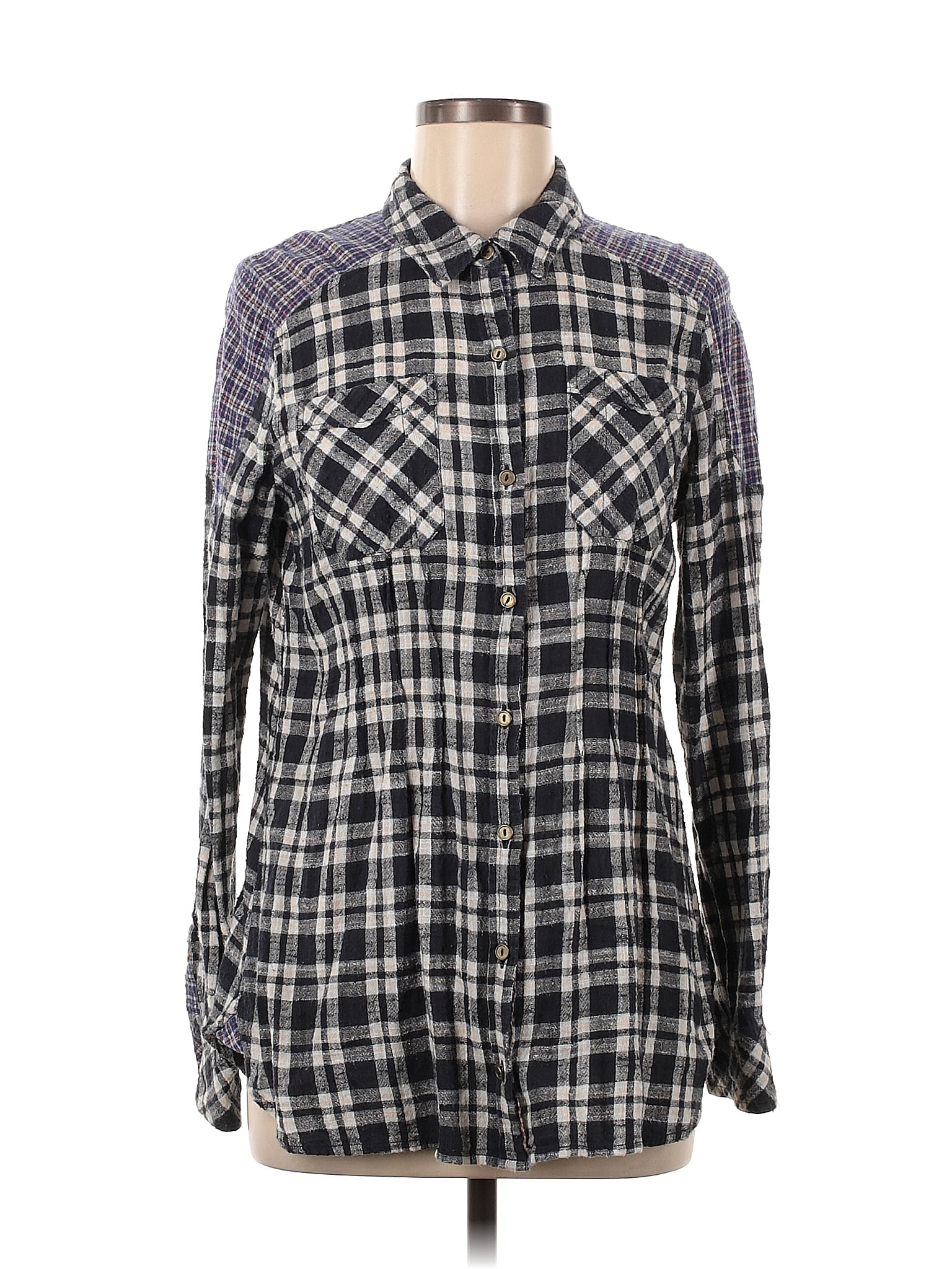 Chemise Free People En Lin Et Coton - Imprimé Tartan Marron/rose - Taille L - Neuf Sans étiquette