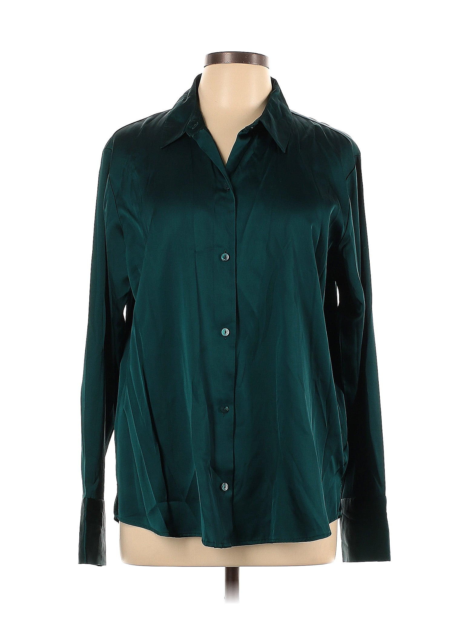 Abercrombie And Fitch Solid Teal Long Sleeve Blouse Size L 56 Off